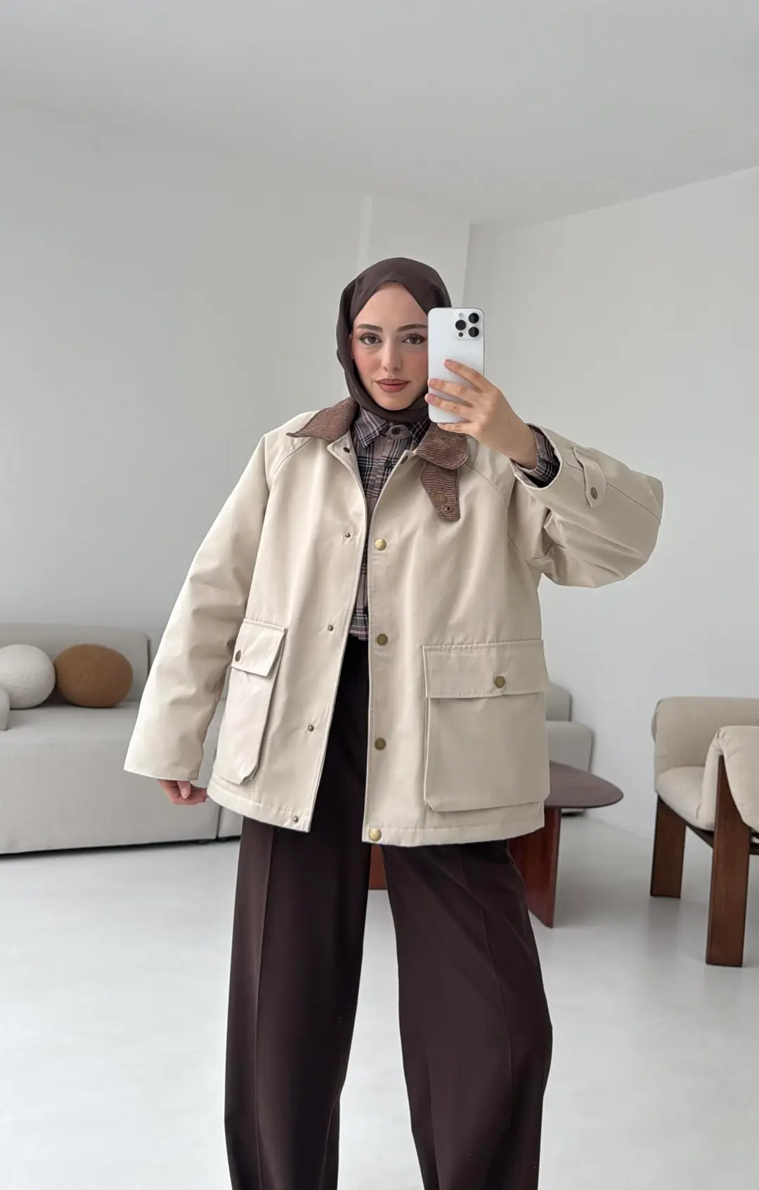 Kadife Yaka Dolgulu Ceket Bej