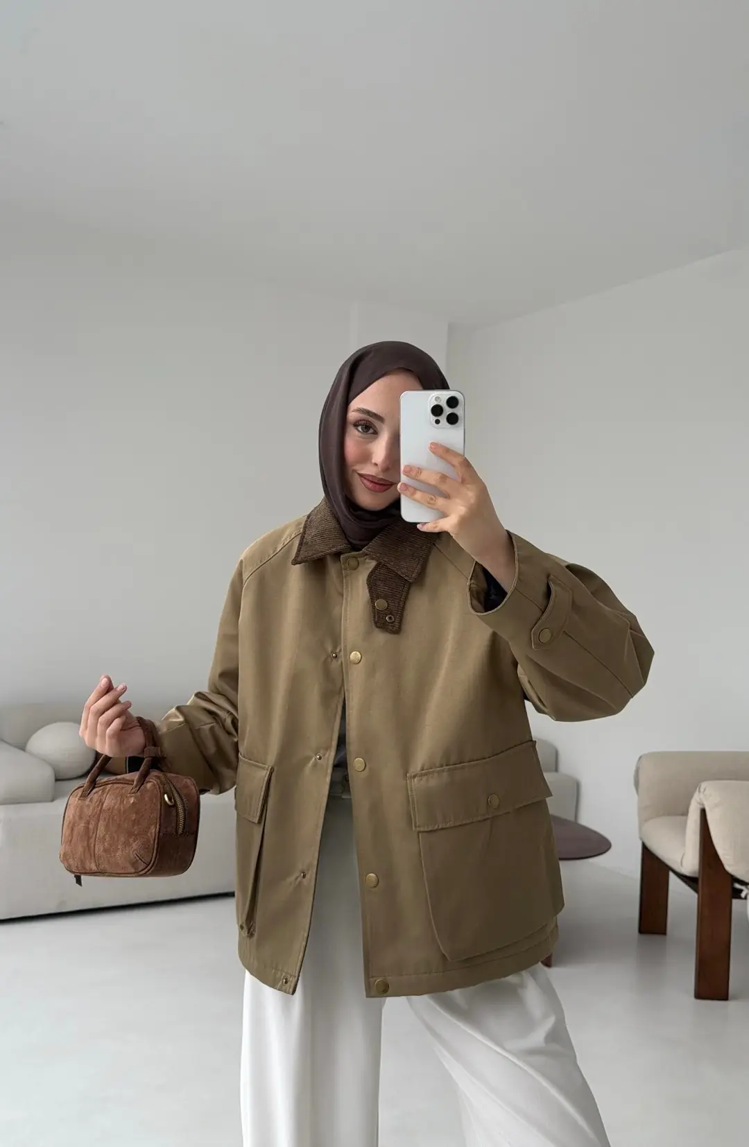 Kadife Yaka Dolgulu Ceket Deve Tügü - Görsel 10