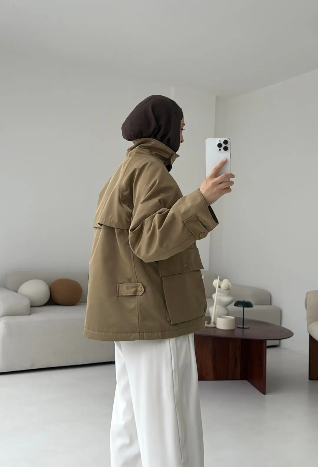 Kadife Yaka Dolgulu Ceket Deve Tügü - Görsel 4