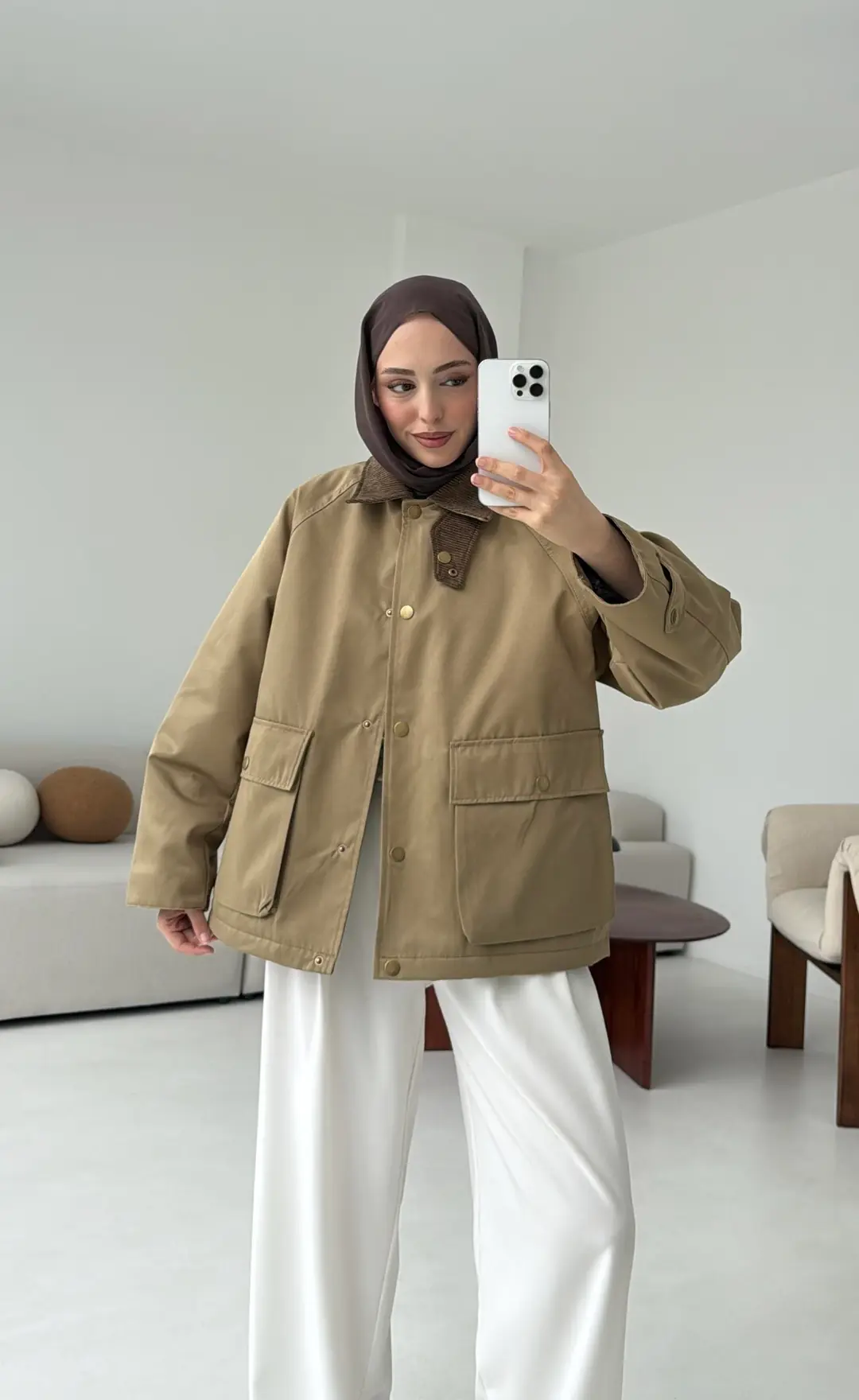 Kadife Yaka Dolgulu Ceket Deve Tügü - Görsel 6