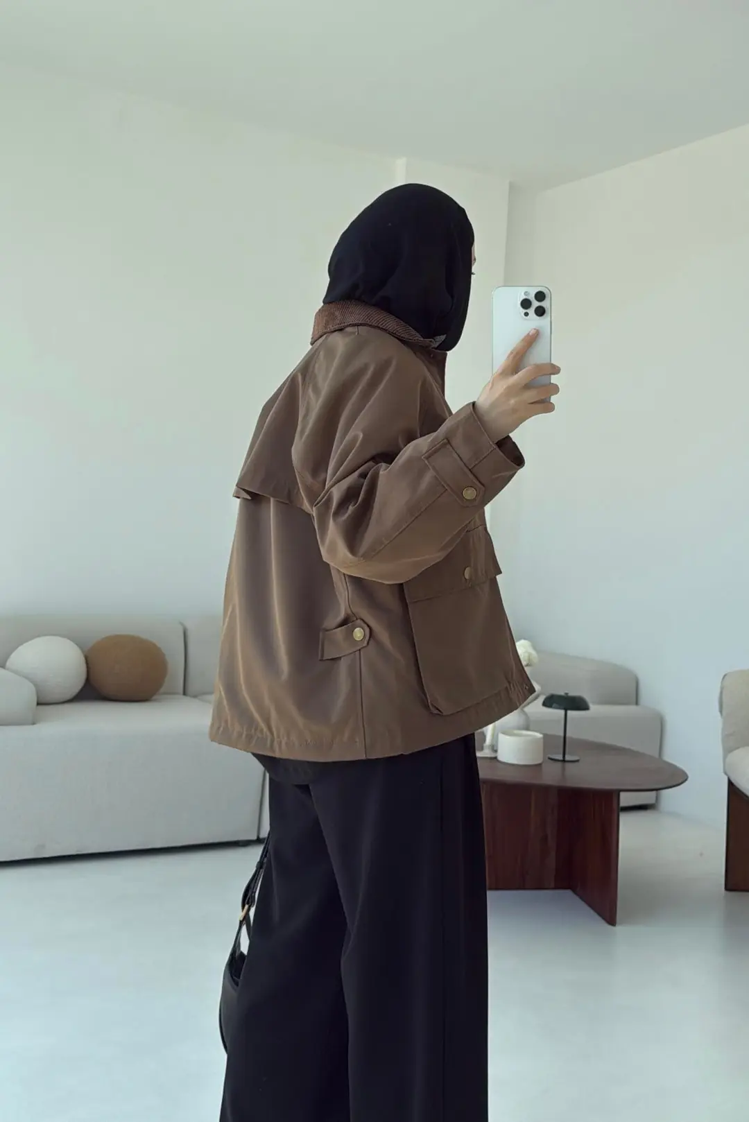 Kadife Yaka Dolgulu Ceket Kahve - Görsel 3