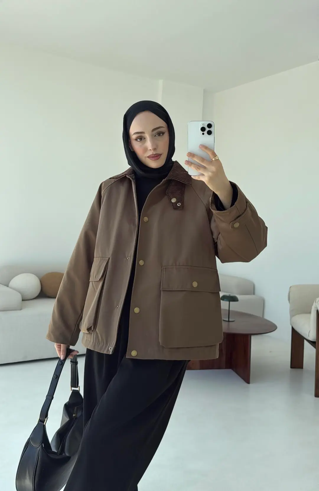 Kadife Yaka Dolgulu Ceket Kahve - Görsel 8