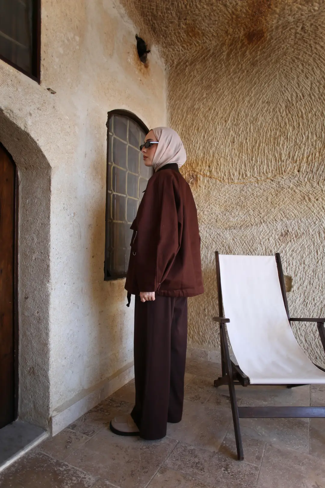 Kadife Yaka Gabardin Ceket Kahve - Görsel 3