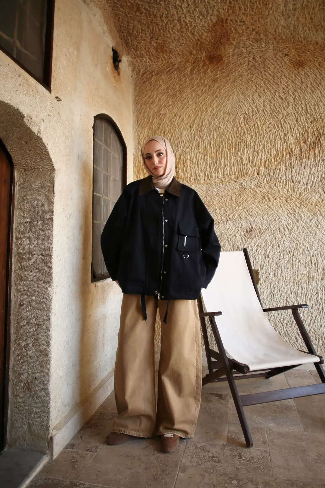 Kadife Yaka Gabardin Ceket Lacivert - Görsel 3