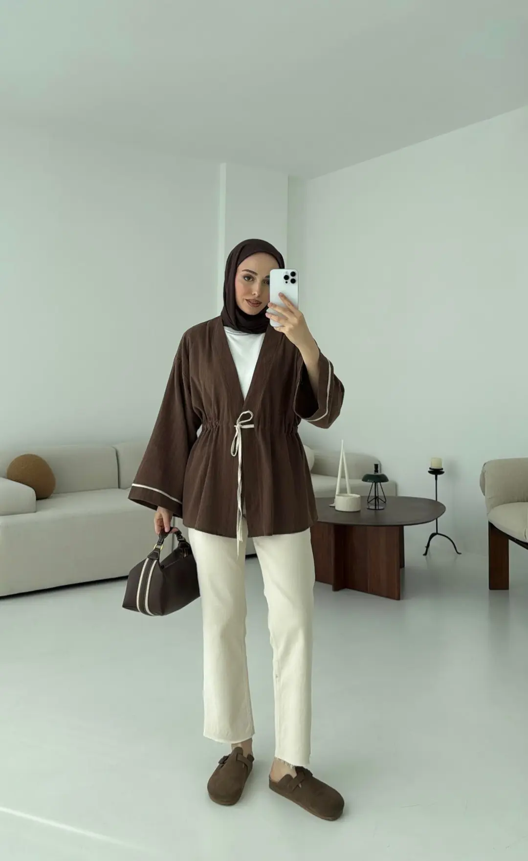 Kahve Bağlamalı Kimono