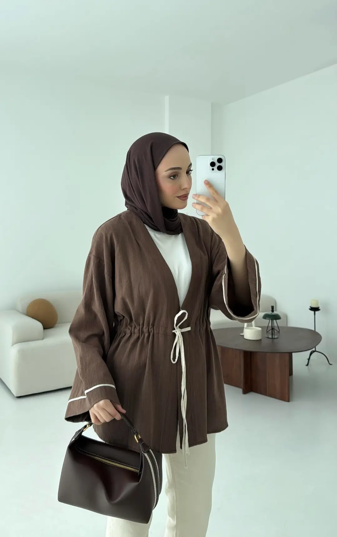 Kahve Bağlamalı Kimono - Görsel 2