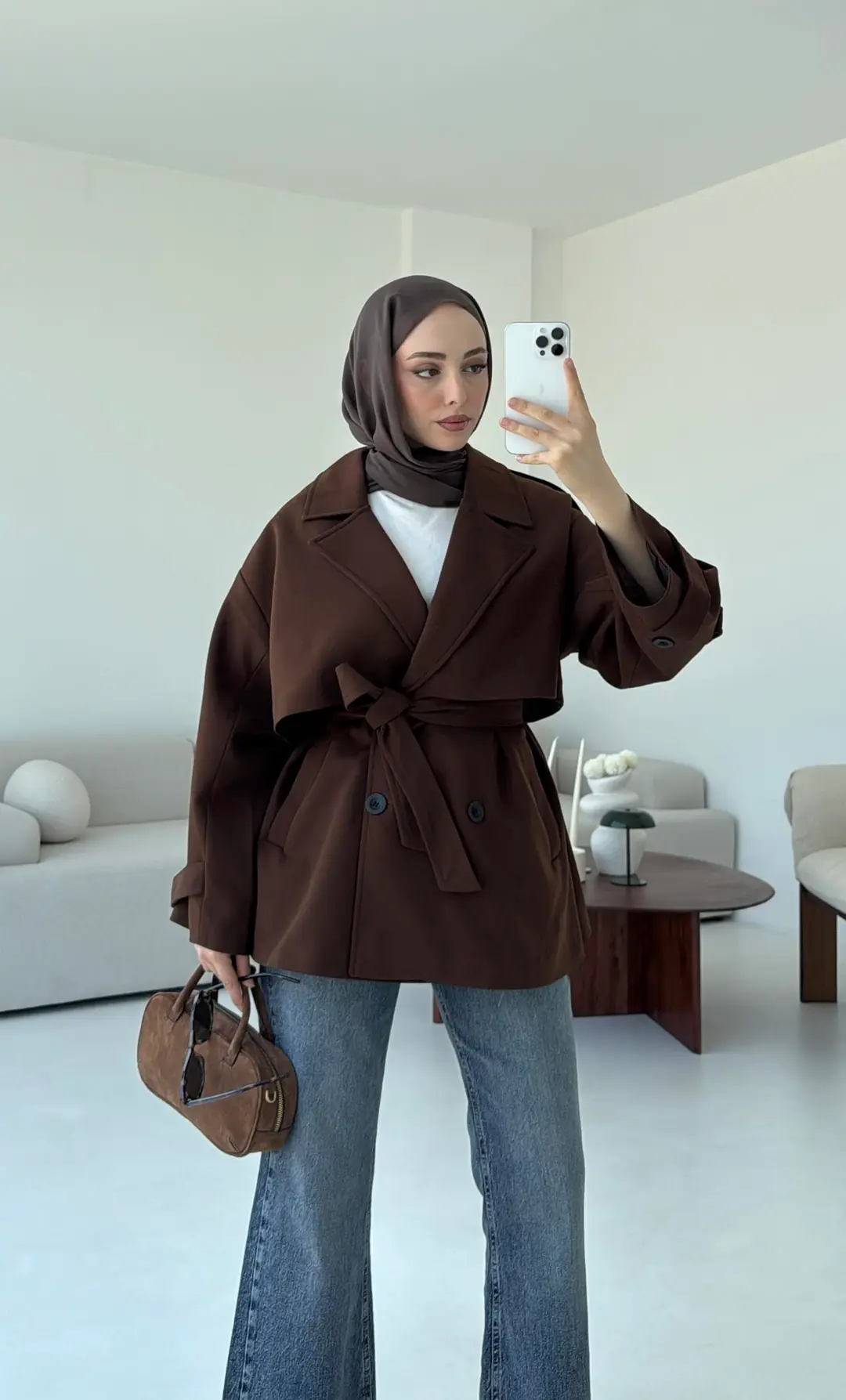 Kahve Bağlamalı Trençkot - Görsel 6