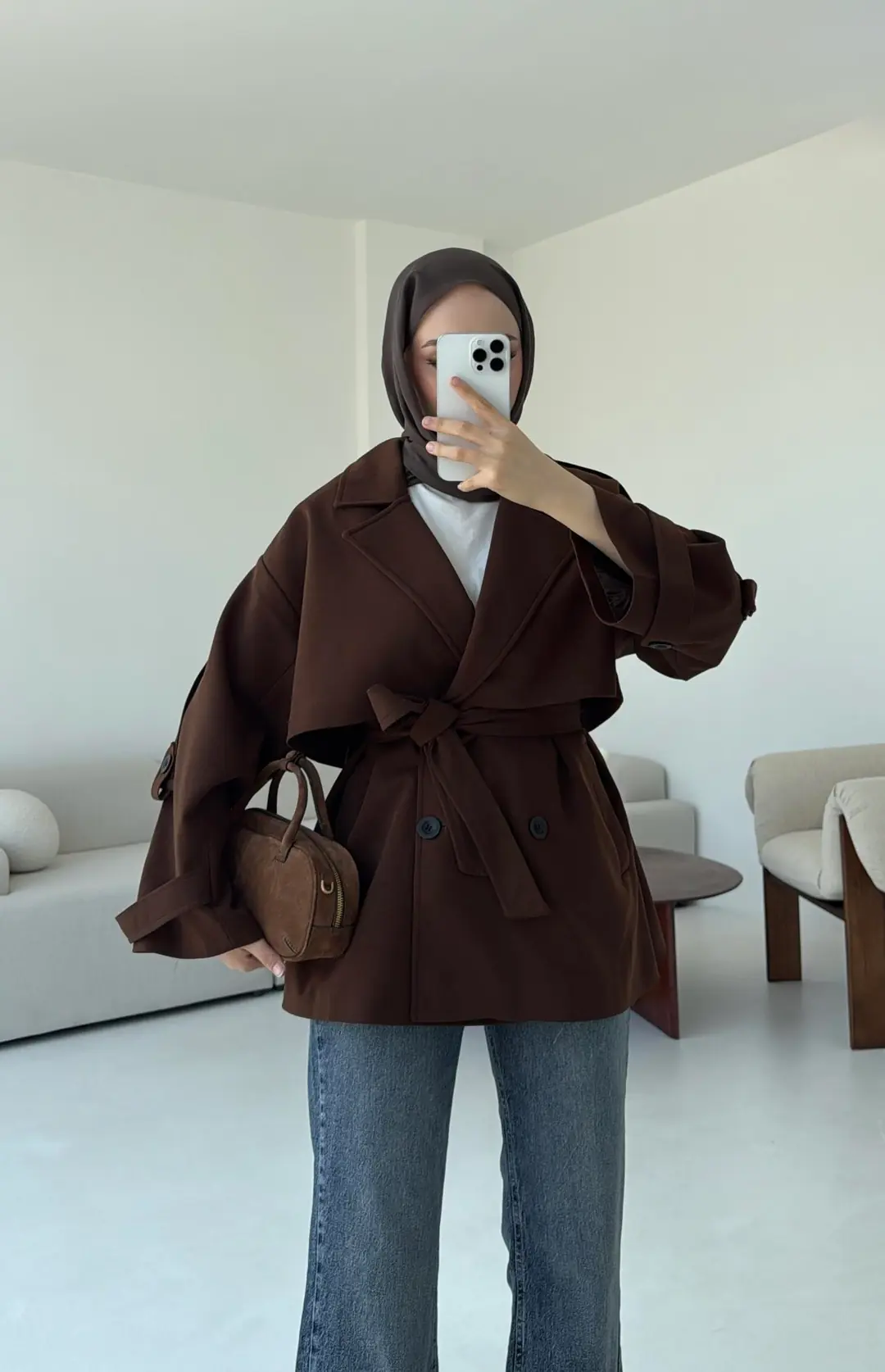 Kahve Bağlamalı Trençkot - Görsel 8