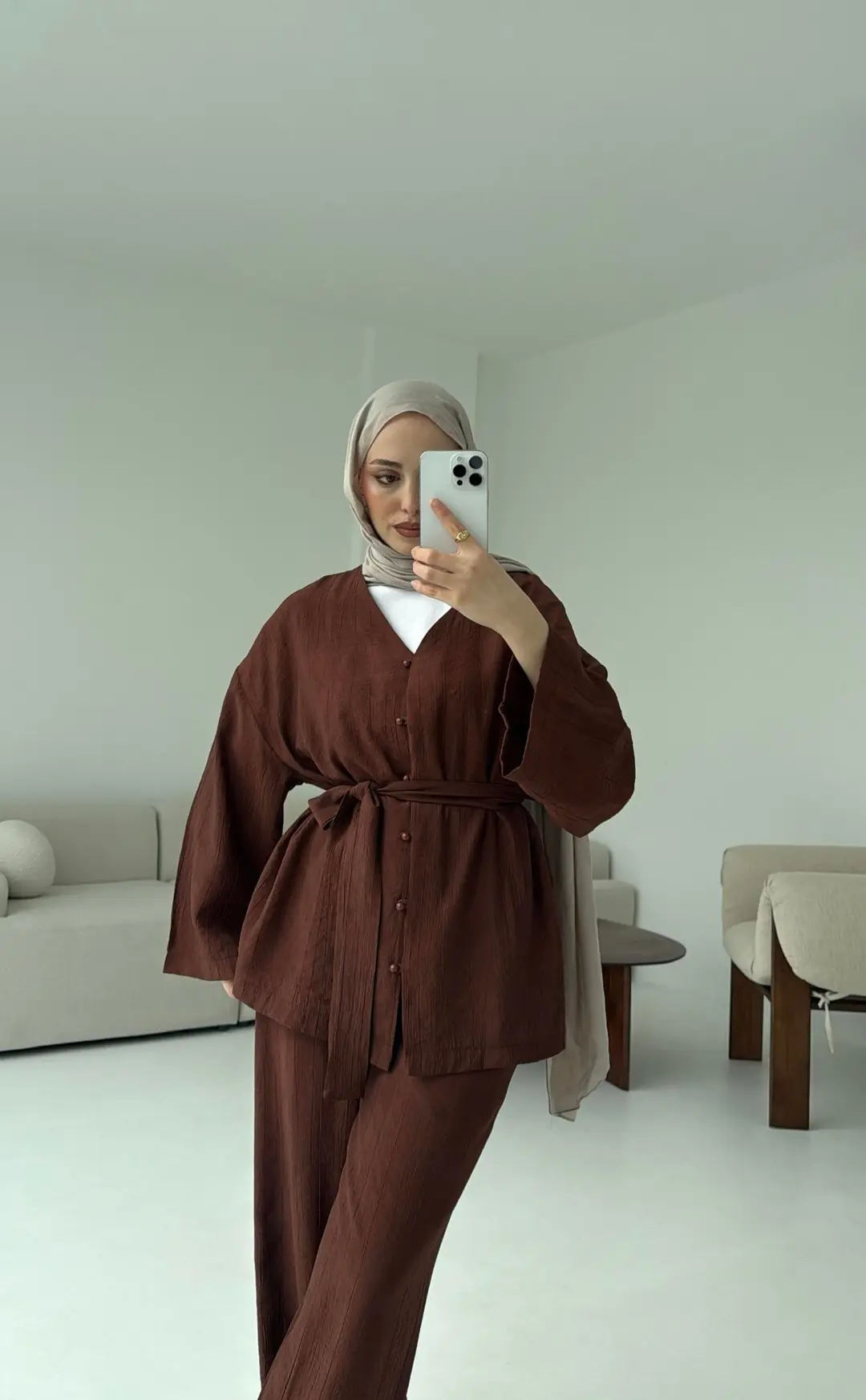 Kahve Bağlamlı Takım