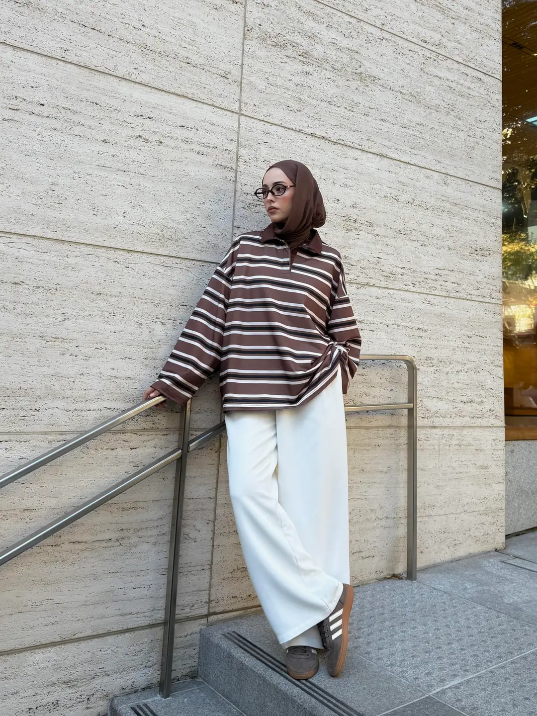 Kahve Çizgili Polo Yaka Sweatshrt - Görsel 7