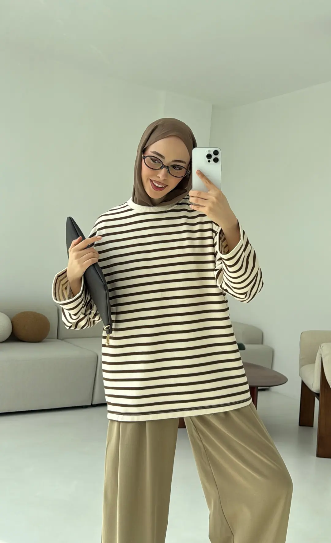 Kahve Çizgili Sweat