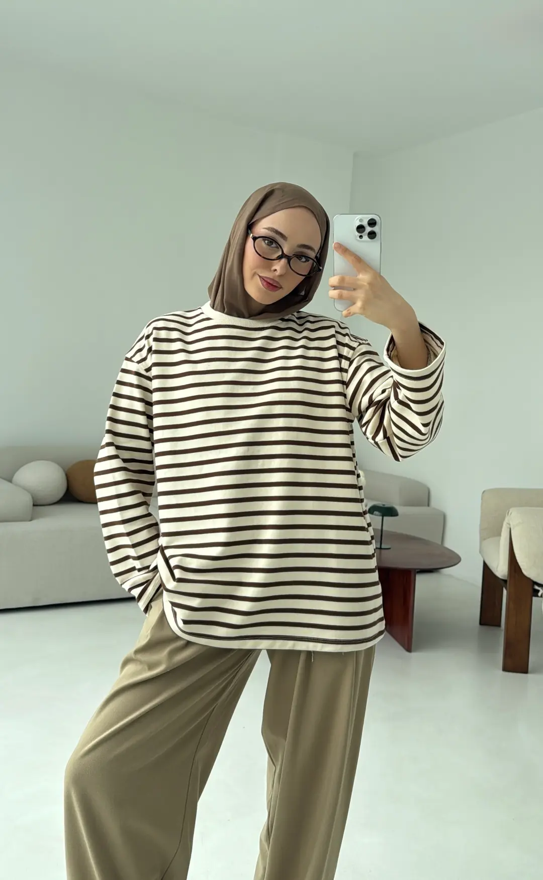 Kahve Çizgili Sweat - Görsel 2