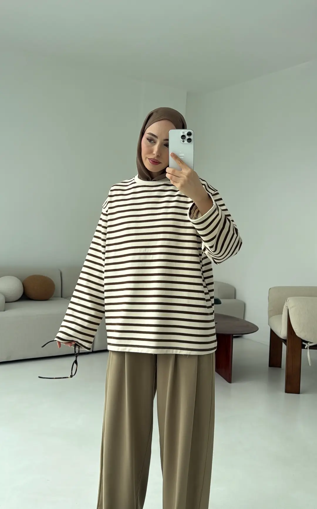 Kahve Çizgili Sweat - Görsel 3