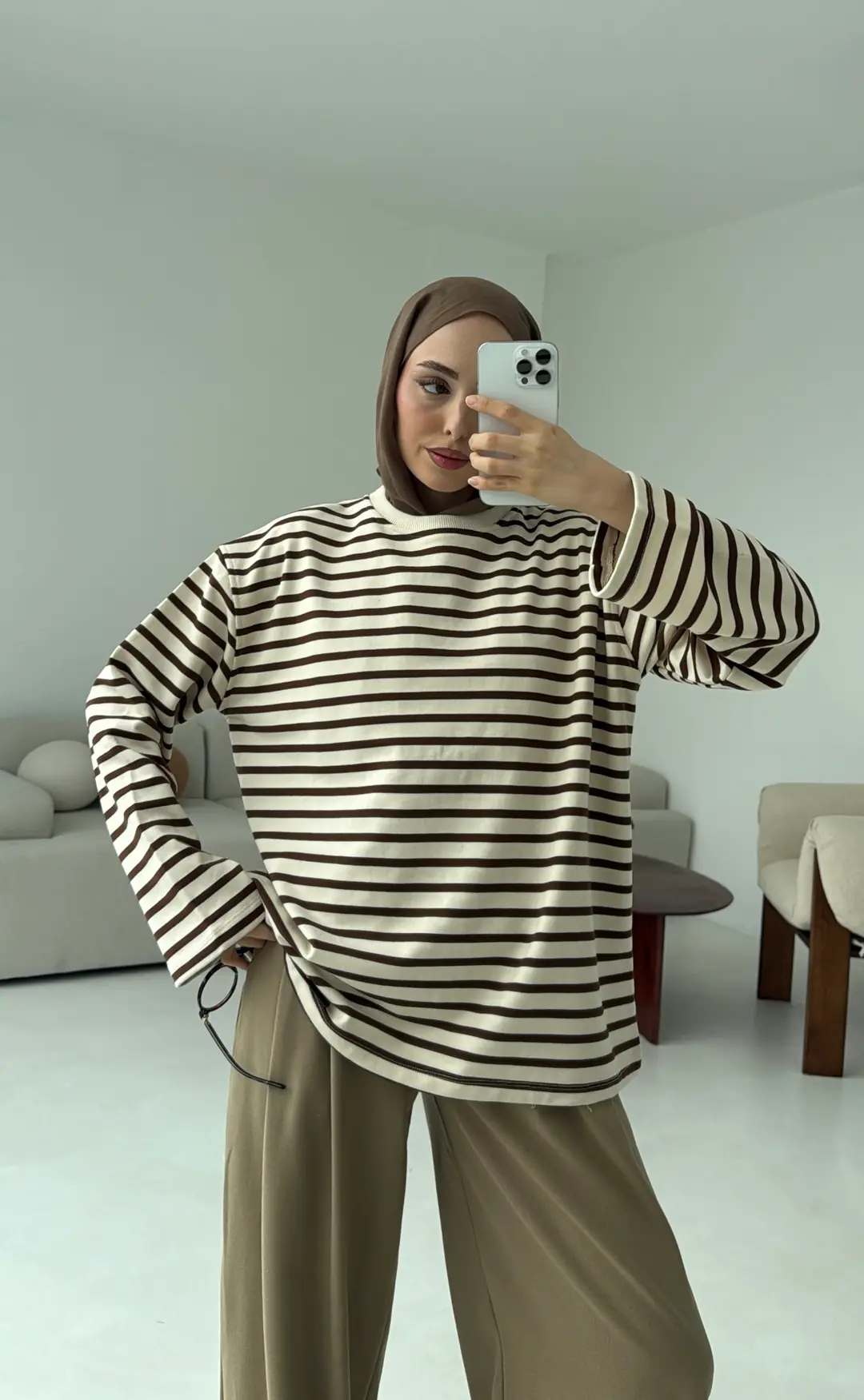 Kahve Çizgili Sweat - Görsel 5