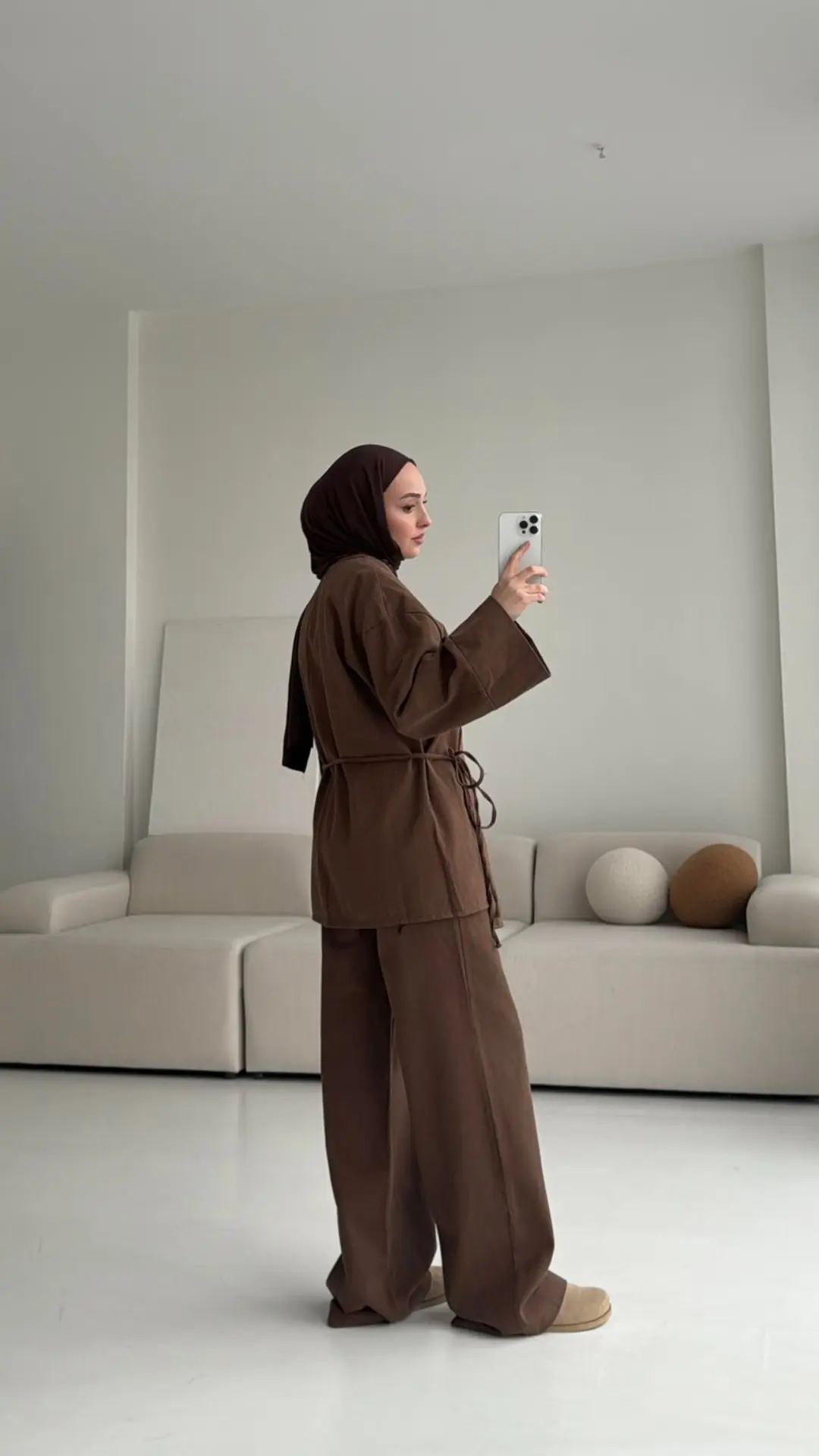 Kahve Gabardin Kimono Takım