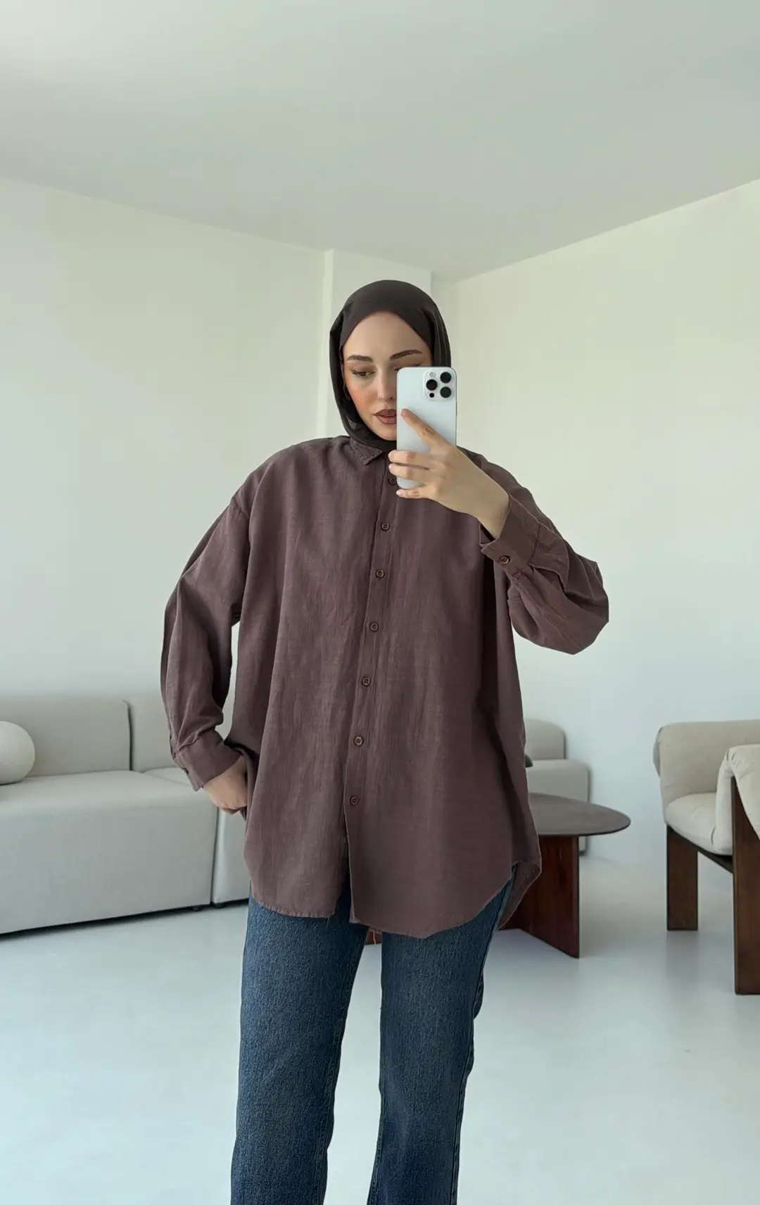 Kahve Keten Gömlek - Görsel 4
