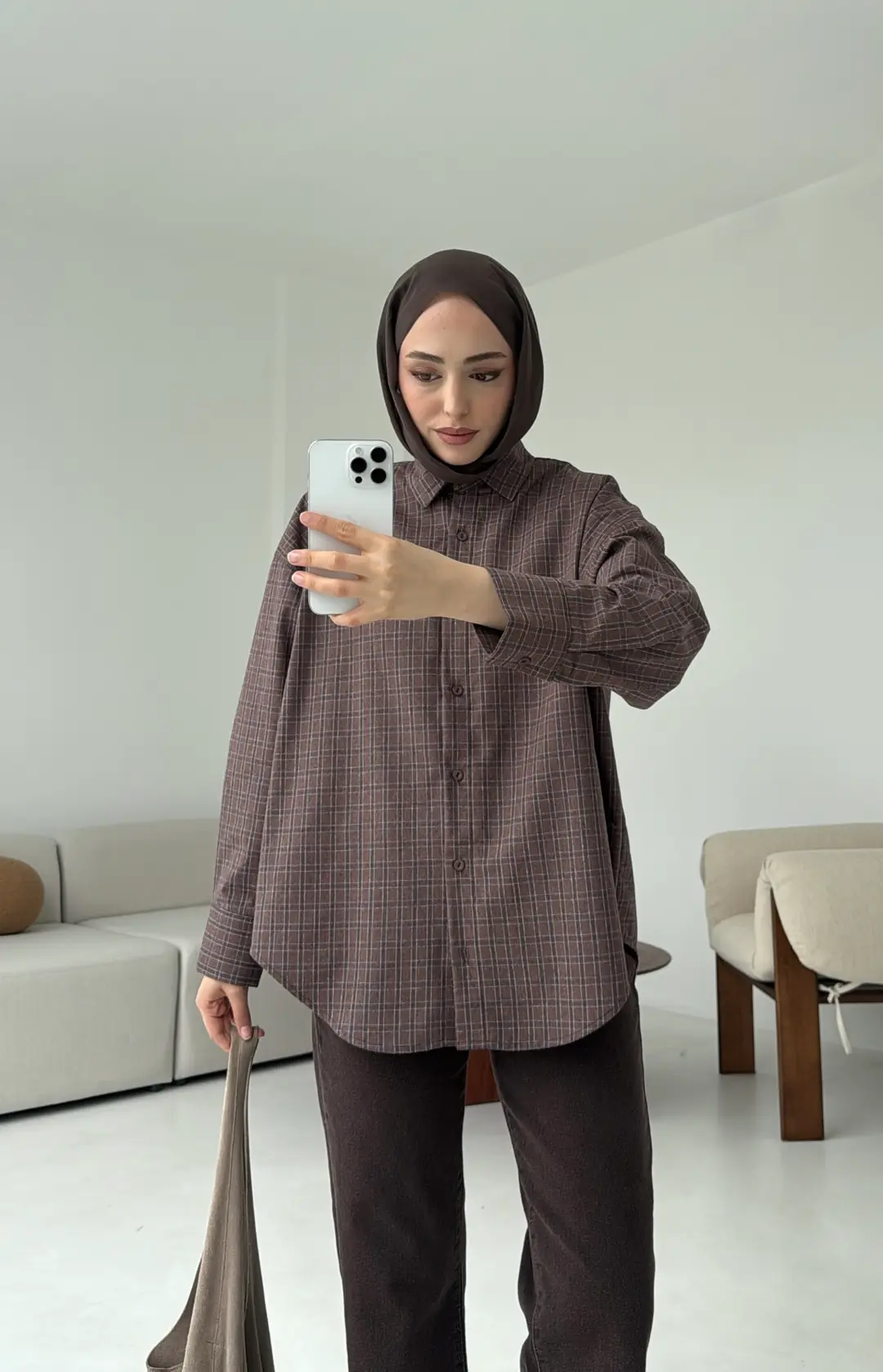 Kahve Lacivert Geçişli Ekose Gömlek - Görsel 2