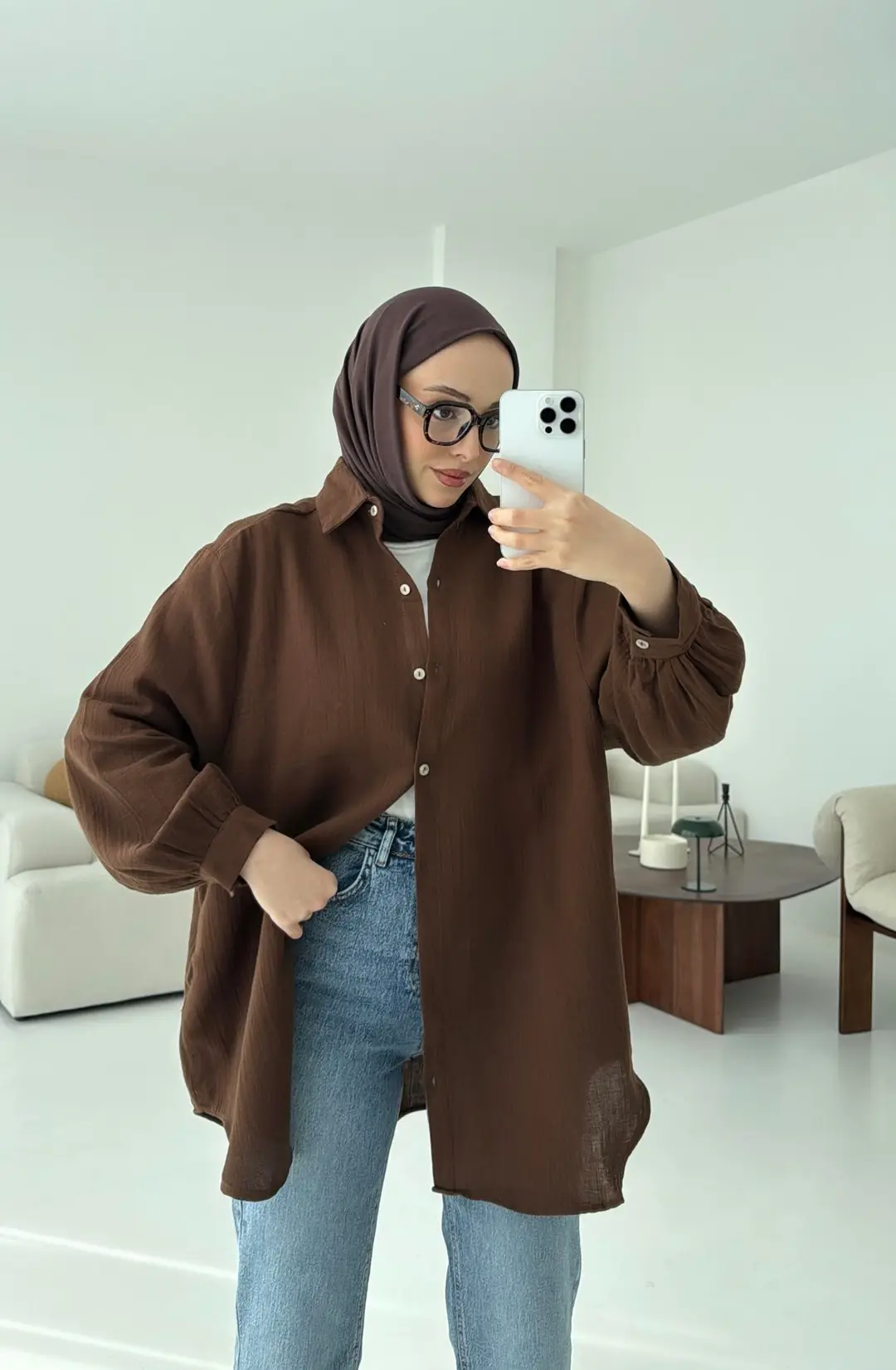 Kahve Müslin Gömlek