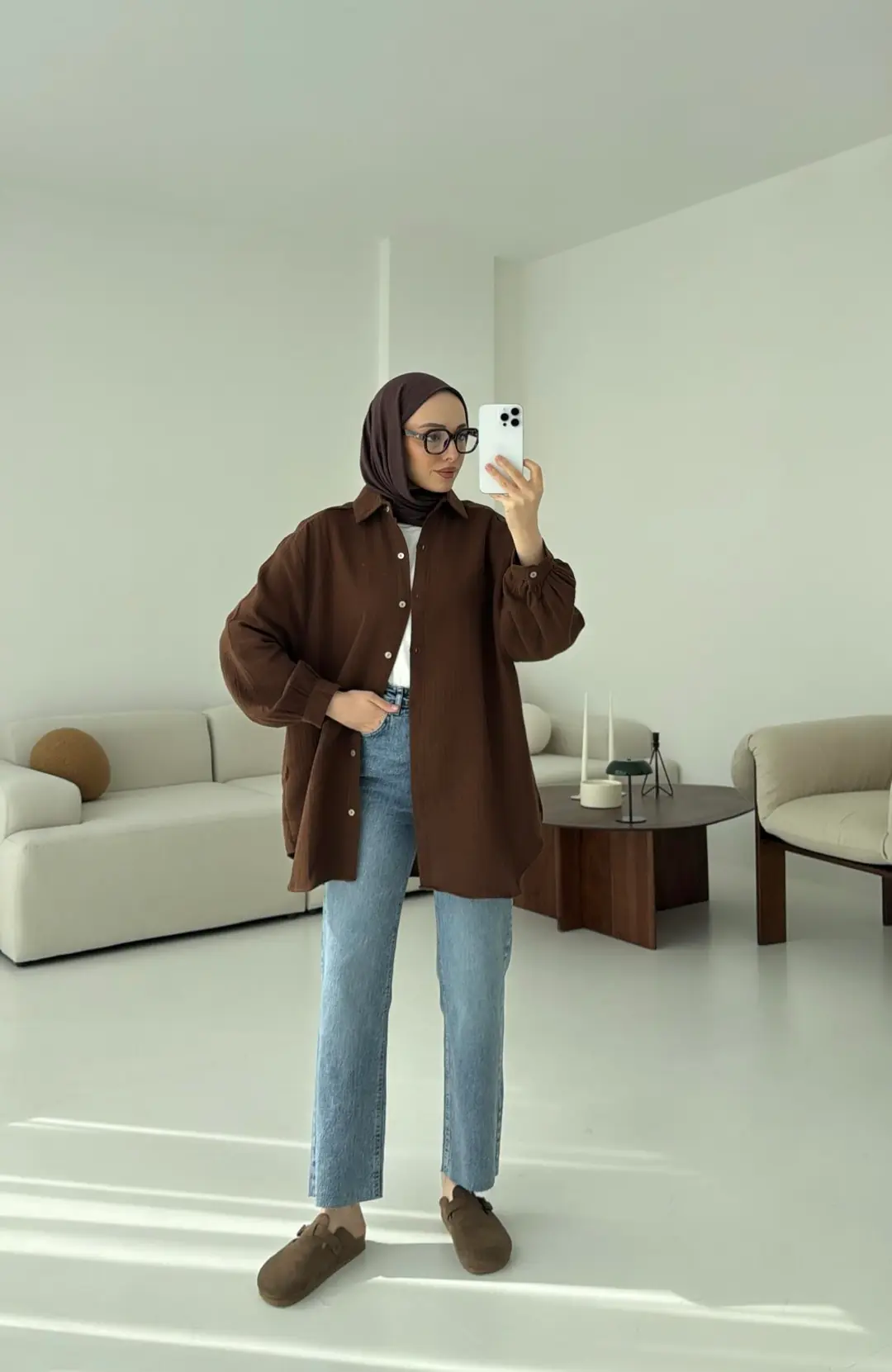 Kahve Müslin Gömlek - Görsel 4