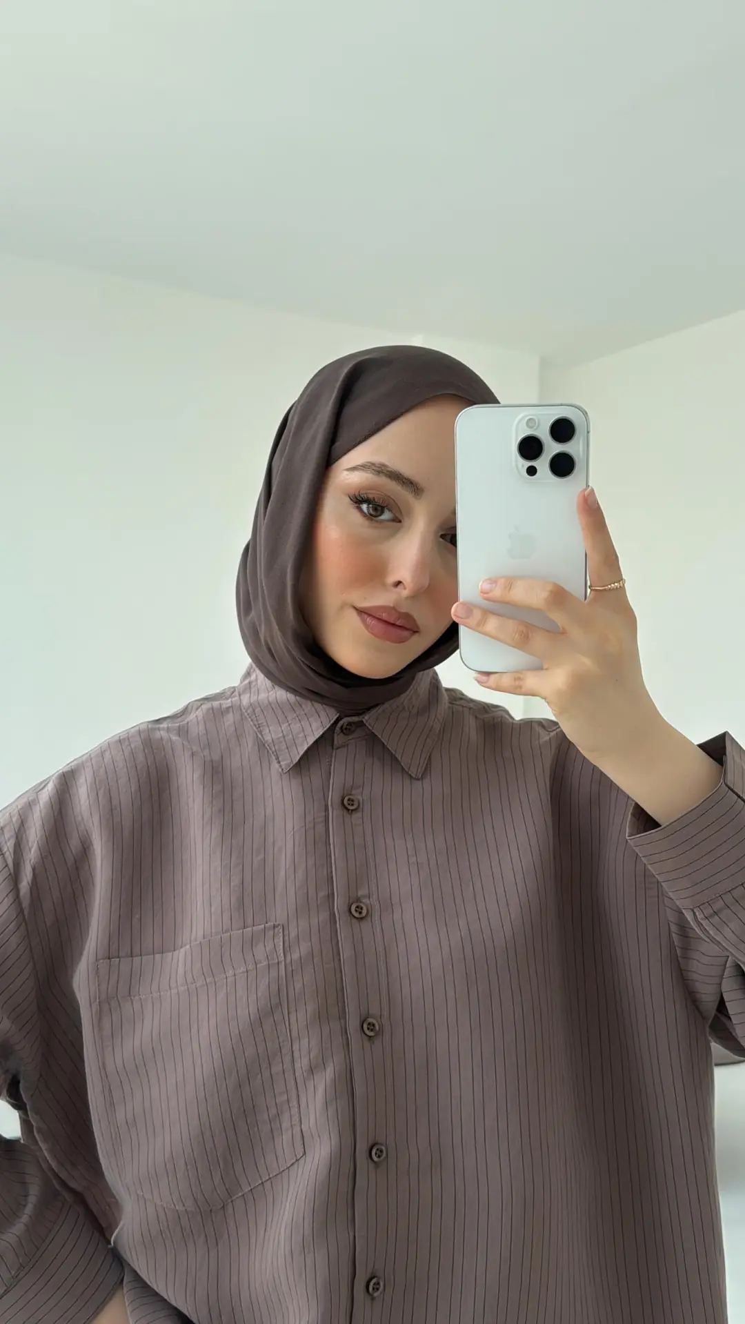 Kahve Tek Cep Çizgili Gömlek