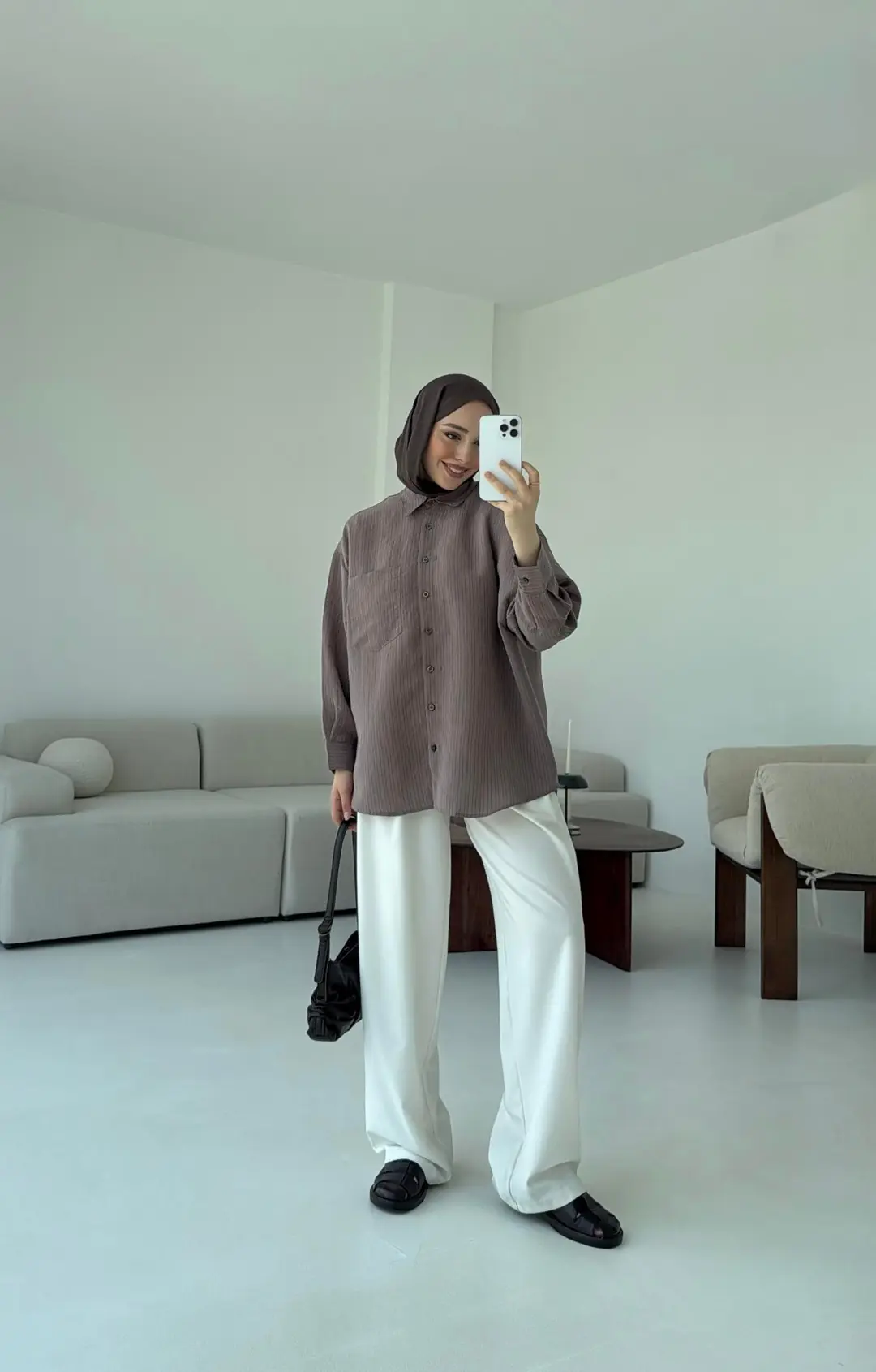 Kahve Tek Cep Çizgili Gömlek - Görsel 2