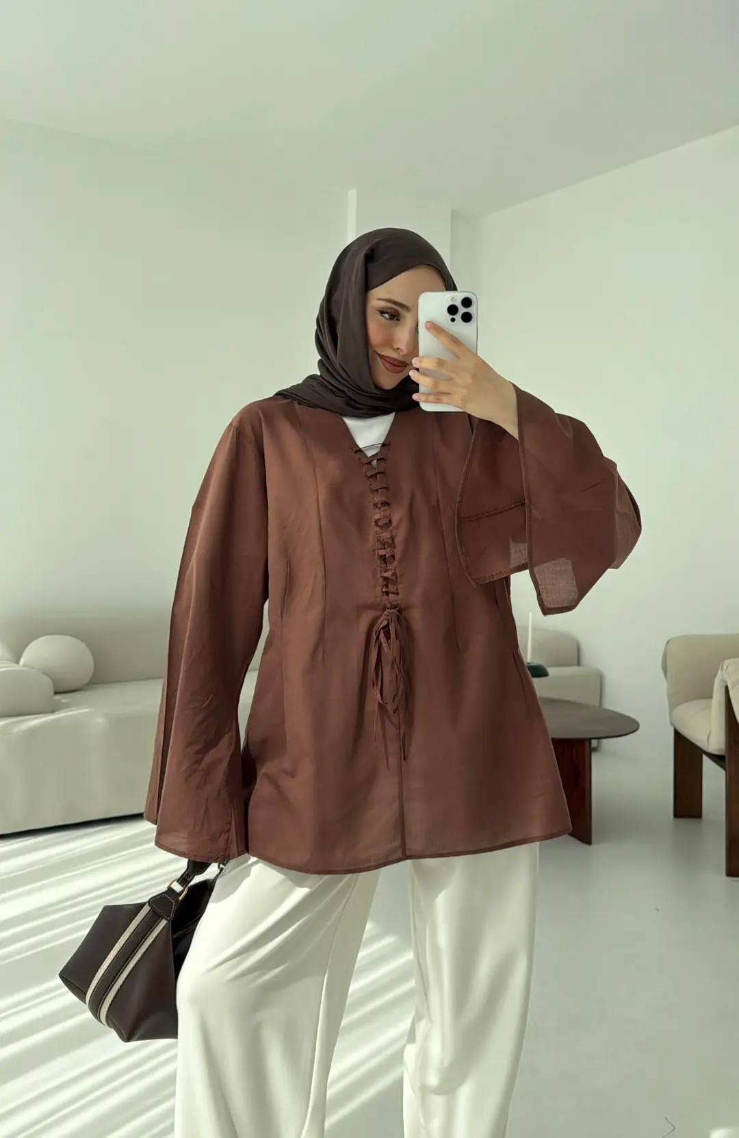 Kahve Vual Kumaş Tasarım Gömlek