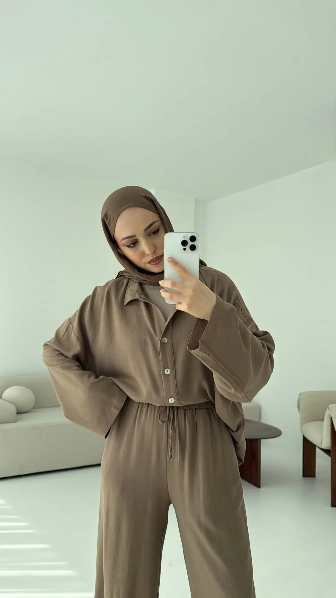 Kahverengi Bluz Takım Bukle - Görsel 4