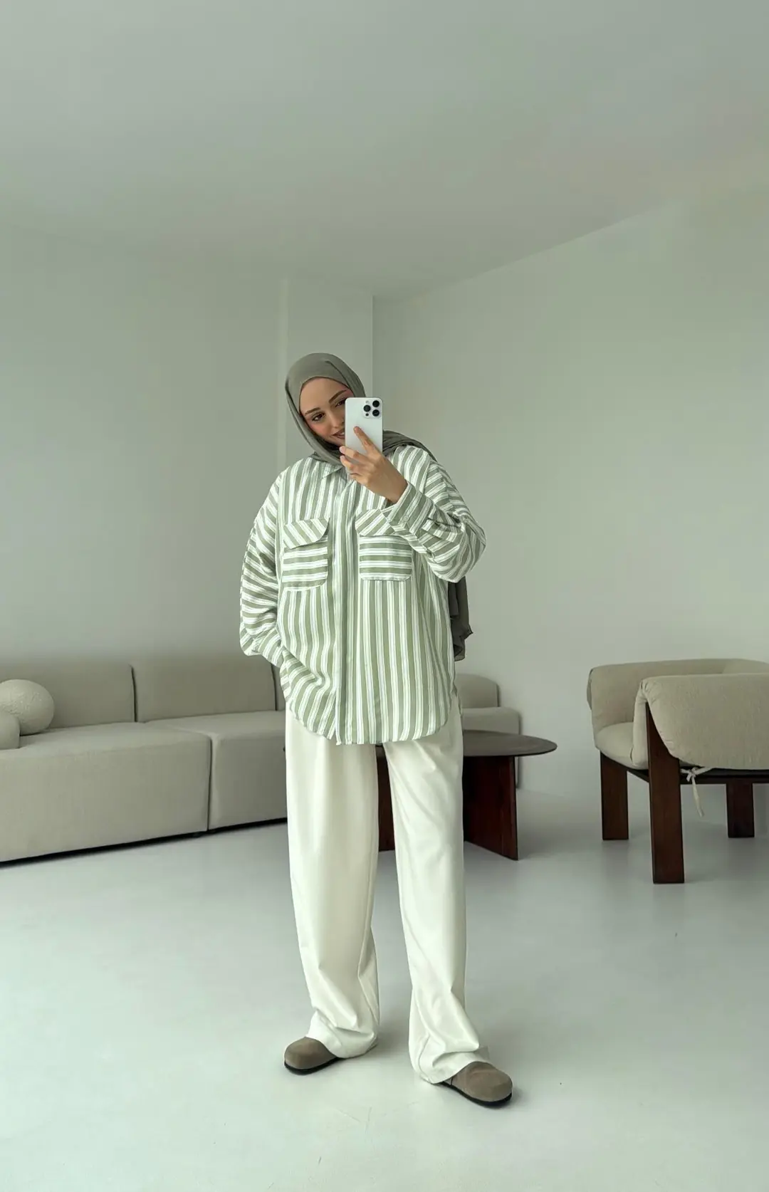 Kalın Çizgili Çağla Gömlek - Görsel 4