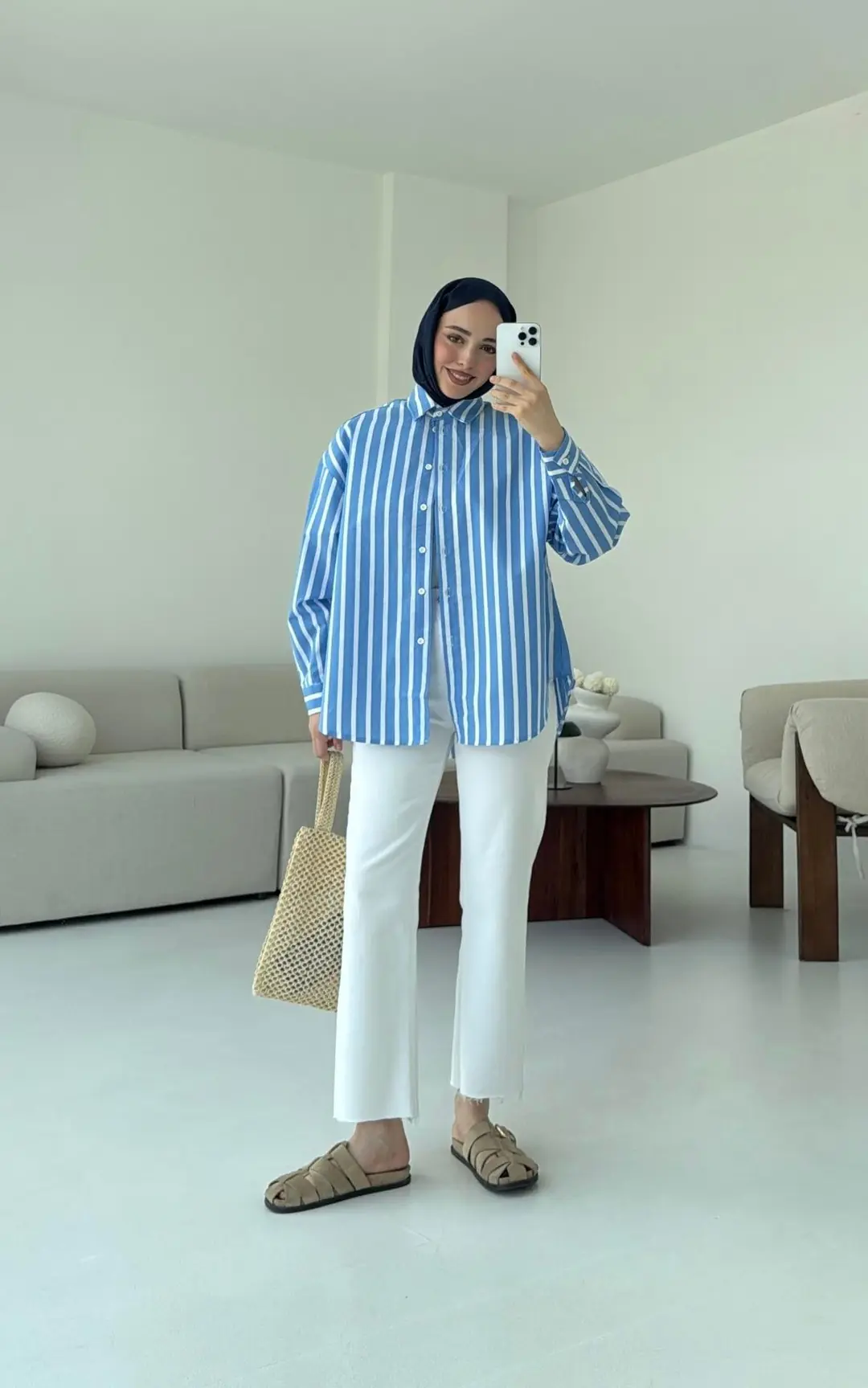 Kalın Çizgili Gömlek Mavi