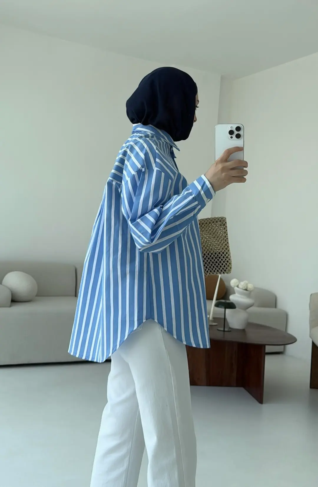 Kalın Çizgili Gömlek Mavi - Görsel 2