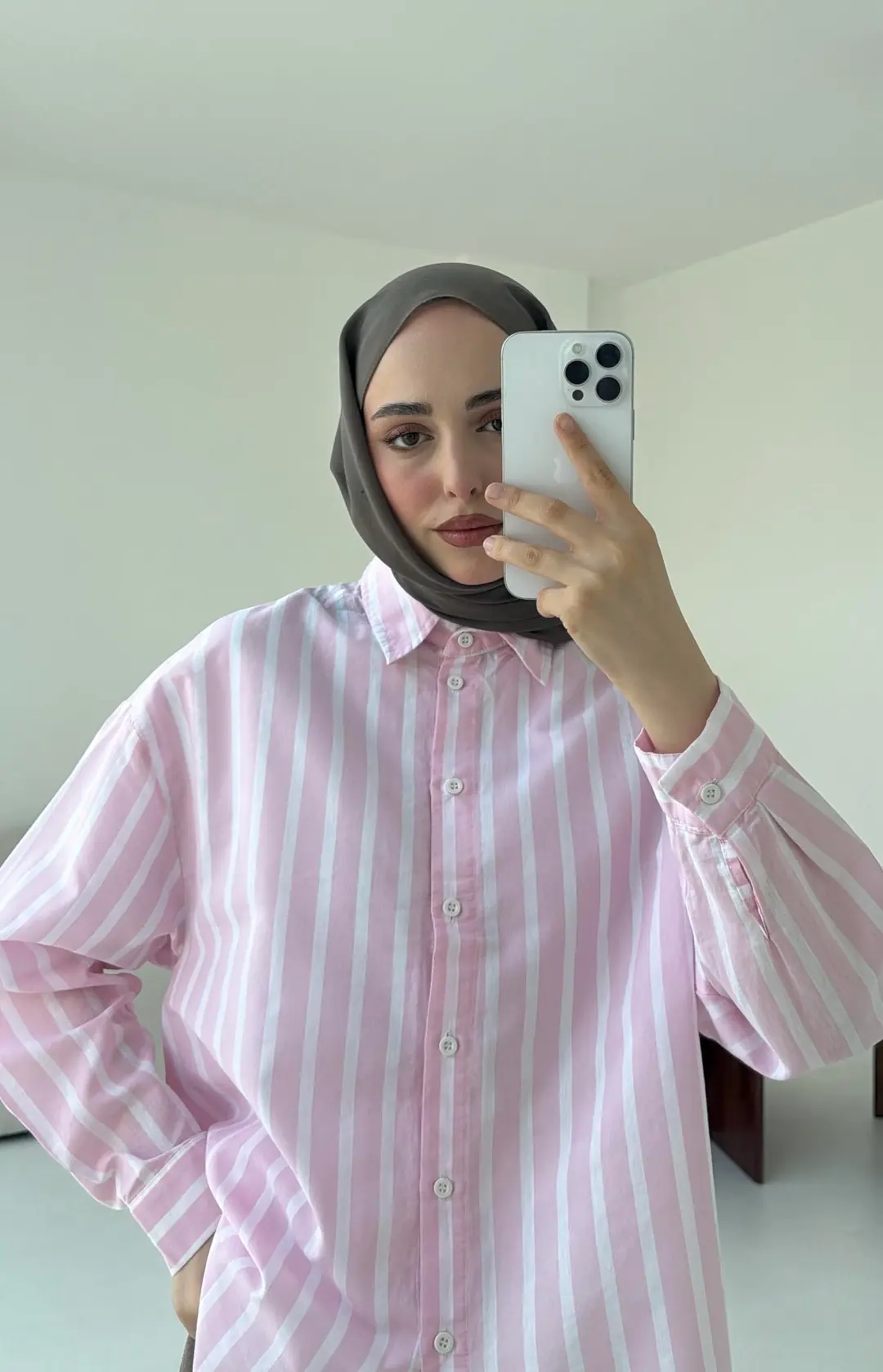 Kalın Çizgili Gömlek Pembe - Görsel 2