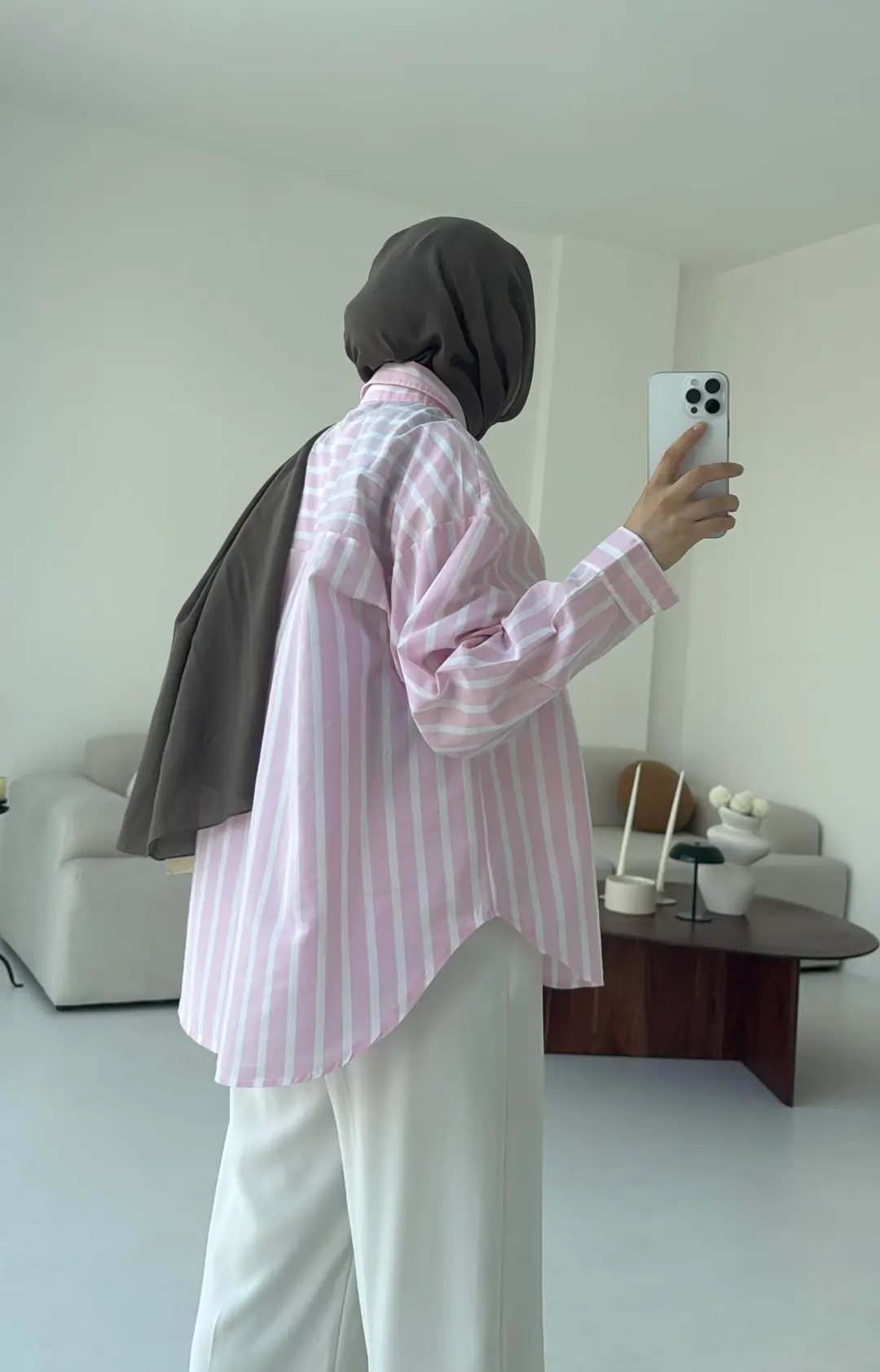 Kalın Çizgili Gömlek Pembe - Görsel 3