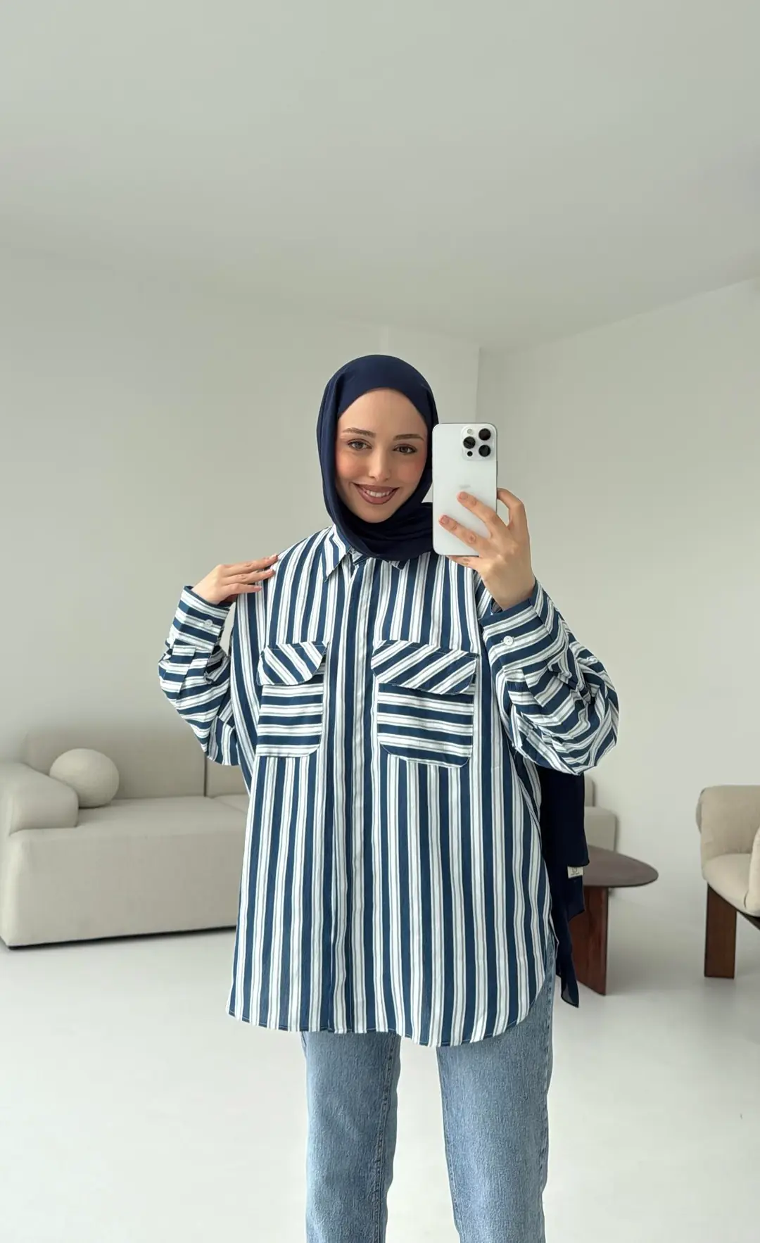 Kalın Çizgili Lacivert Gömlek - Görsel 3