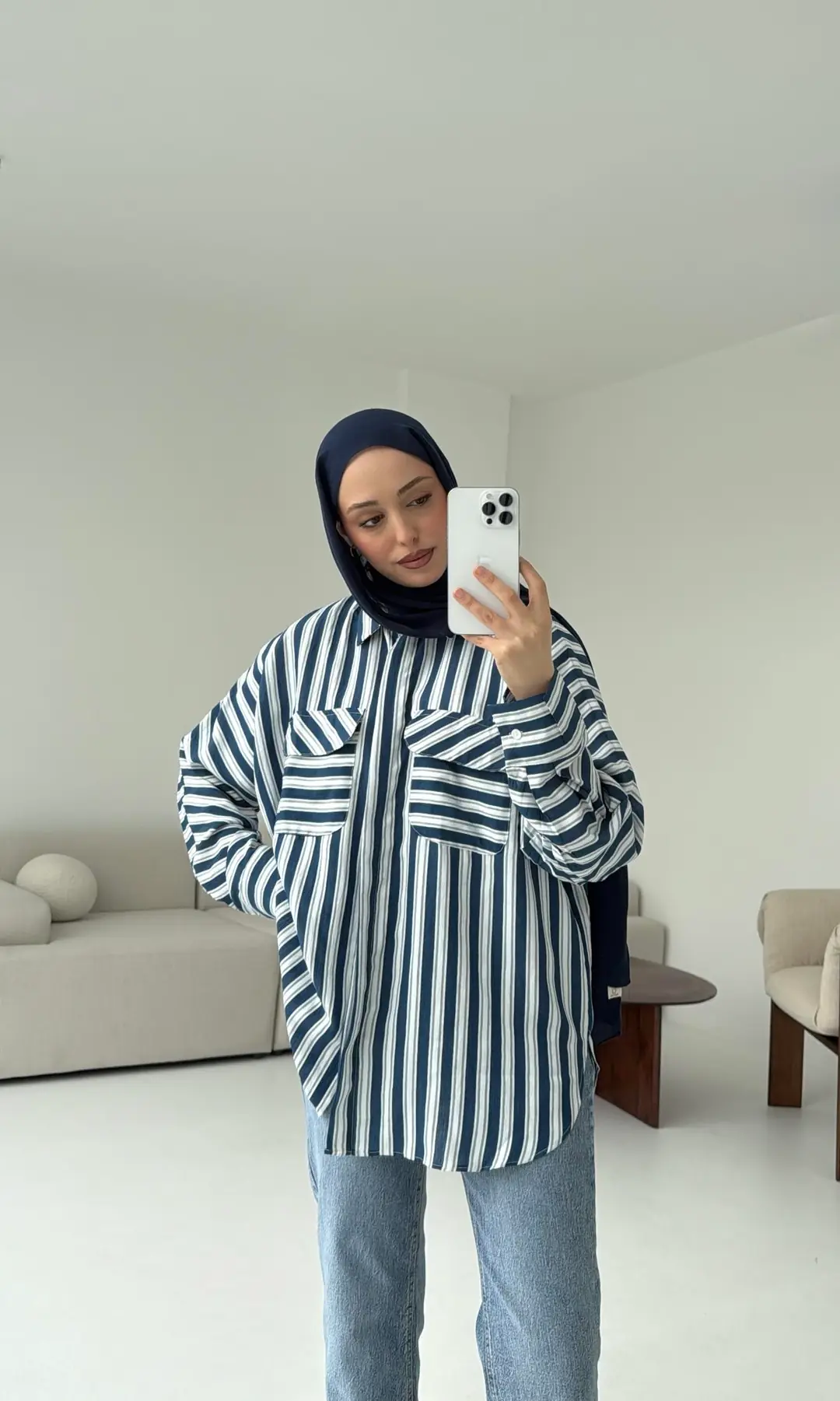 Kalın Çizgili Lacivert Gömlek - Görsel 4
