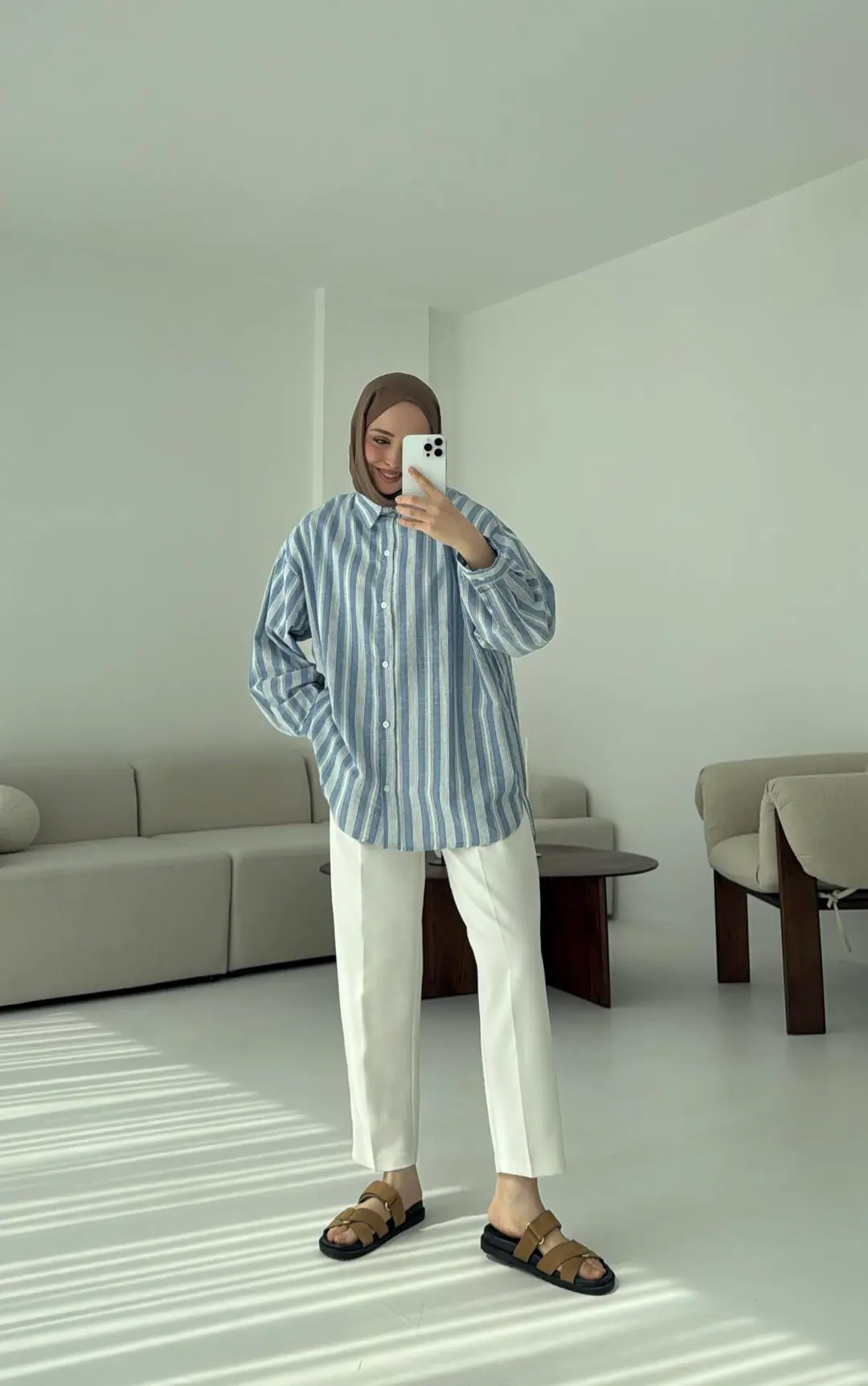 Kalın Çizgili Mavi-Beyaz Gömlek - Görsel 4