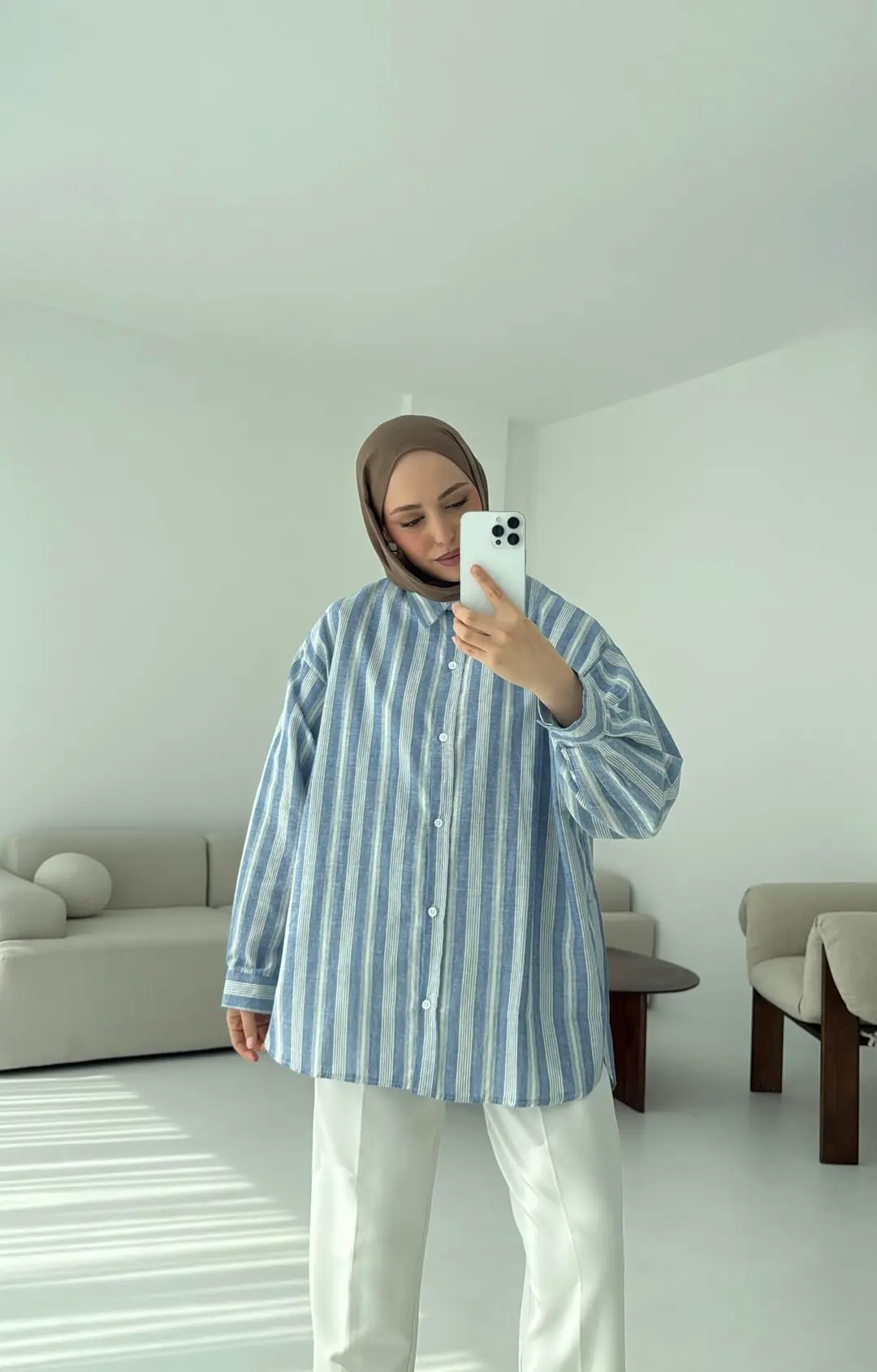 Kalın Çizgili Mavi-Beyaz Gömlek - Görsel 6