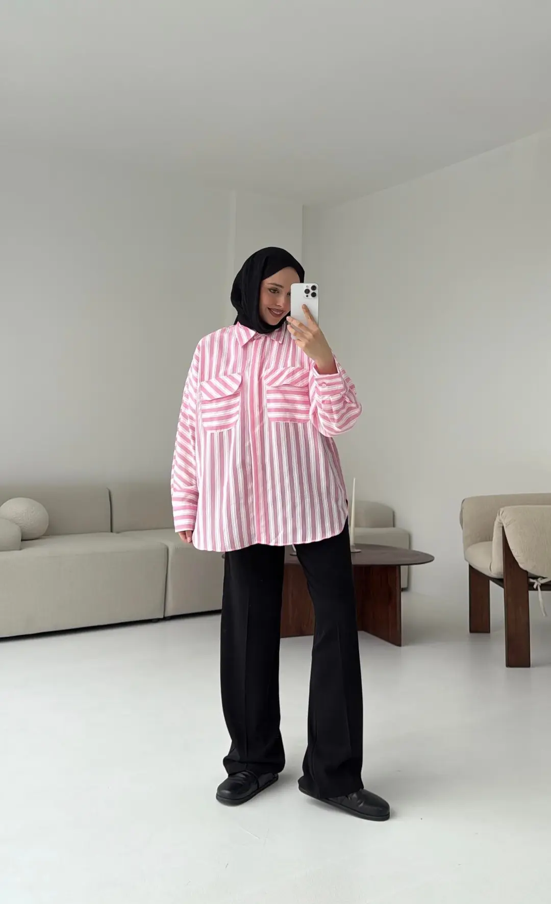 Kalın Çizgili Pembe Gömlek - Görsel 3