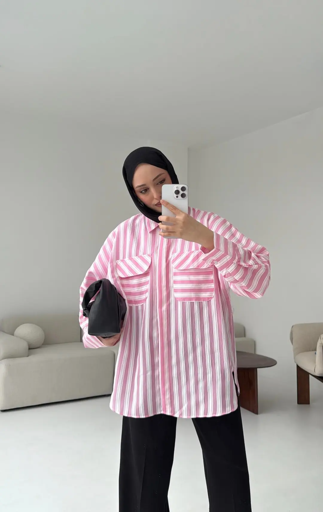 Kalın Çizgili Pembe Gömlek - Görsel 6