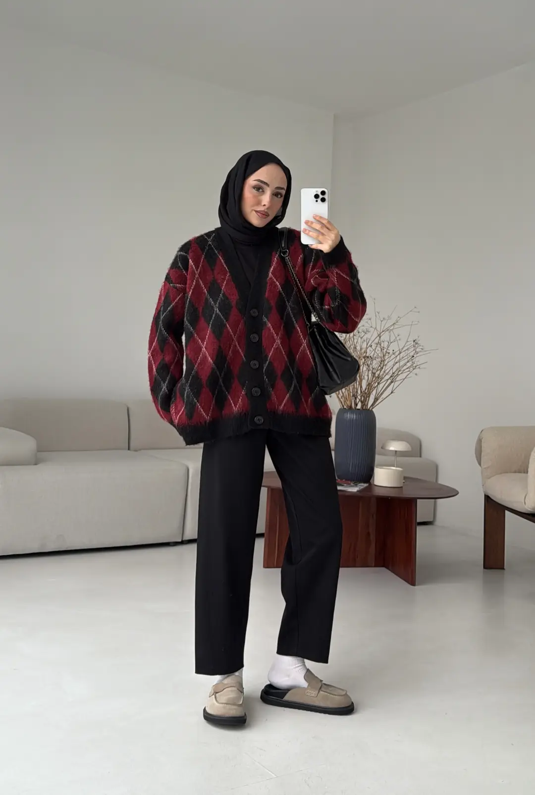 Kalın Hırka Bordo/Siyah - Görsel 3