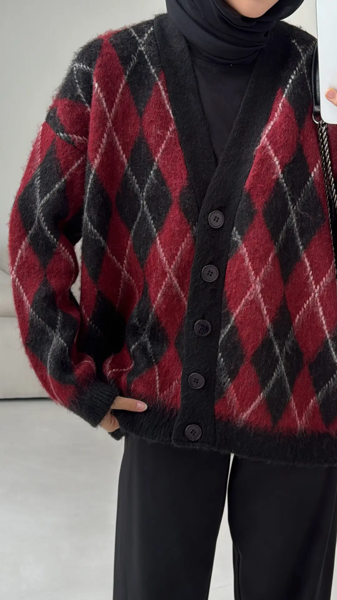 Kalın Hırka Bordo/Siyah - Görsel 4