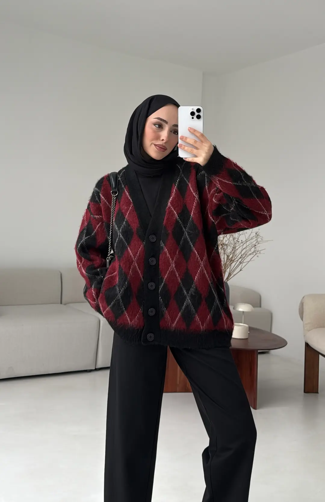 Kalın Hırka Bordo/Siyah - Görsel 5