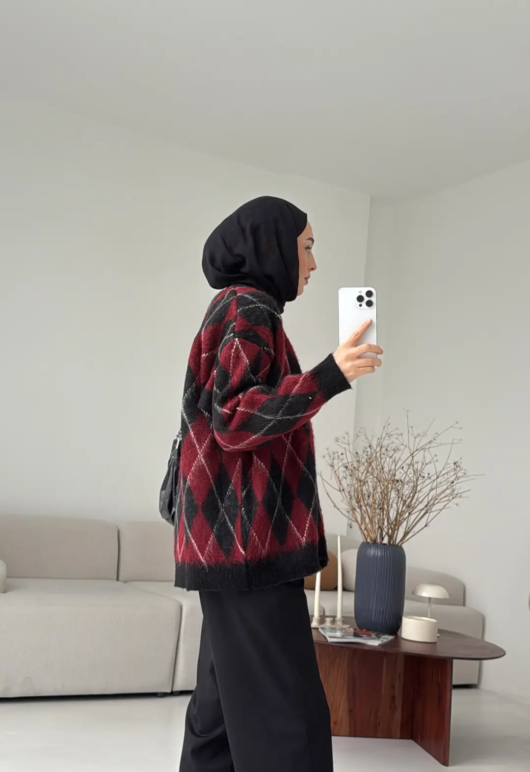 Kalın Hırka Bordo/Siyah - Görsel 6