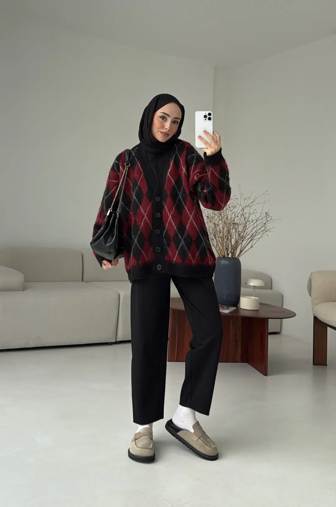 Kalın Hırka Bordo/Siyah - Görsel 7