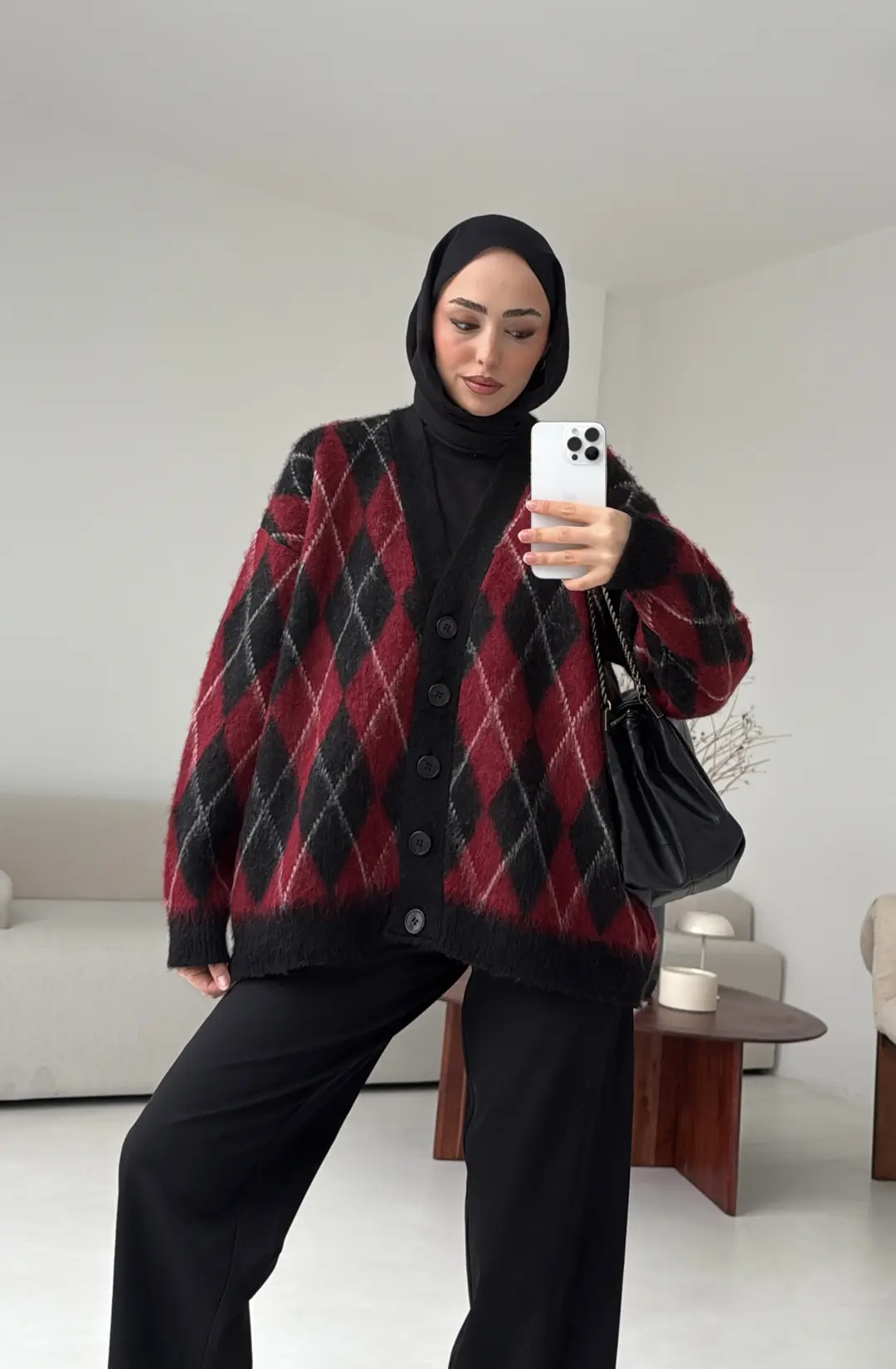 Kalın Hırka Bordo/Siyah - Görsel 8