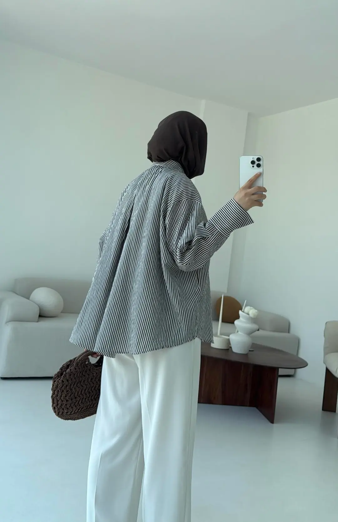 Kalın Manşet Çizgili Gömlek Kahverengi - Görsel 4