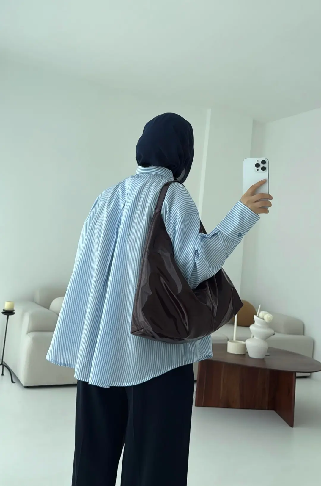 Kalın Manşet Çizgili Gömlek Mavi - Görsel 3