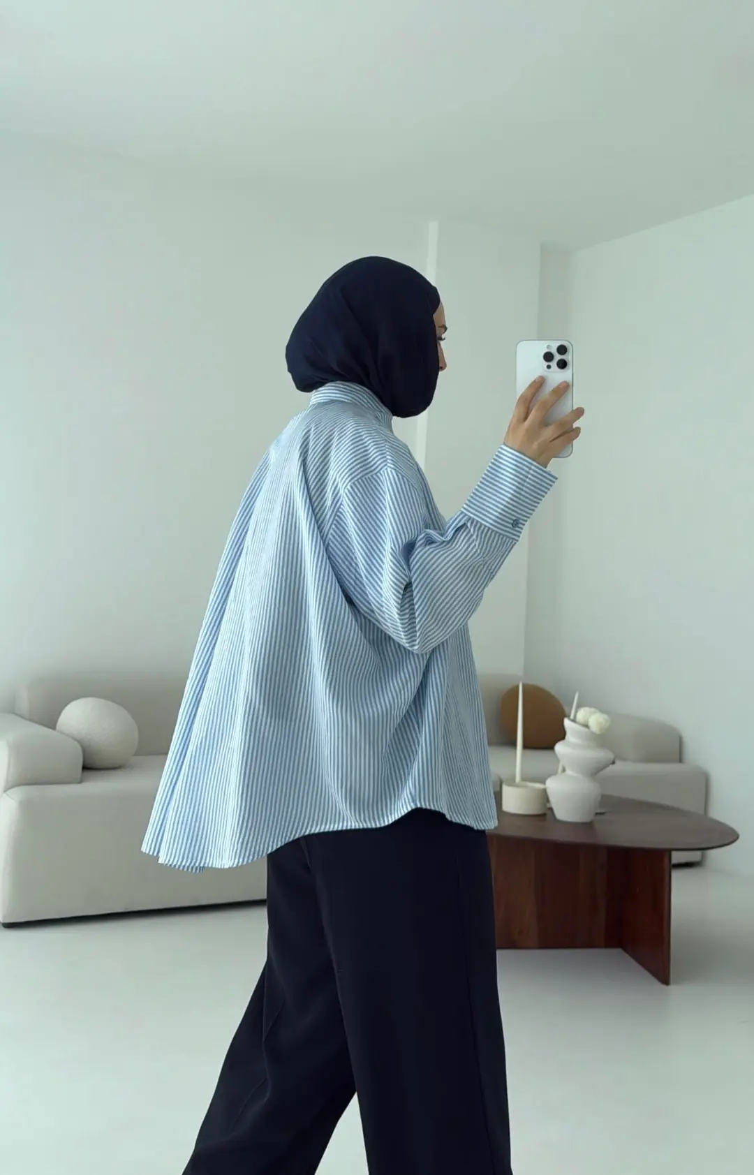 Kalın Manşet Çizgili Gömlek Mavi - Görsel 7