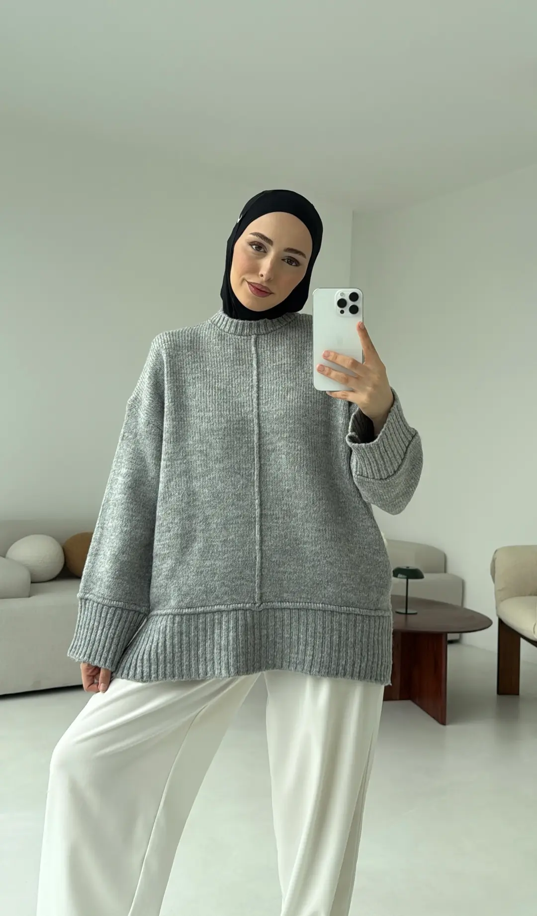 Kalın Manşet Kazak Gri - Görsel 5