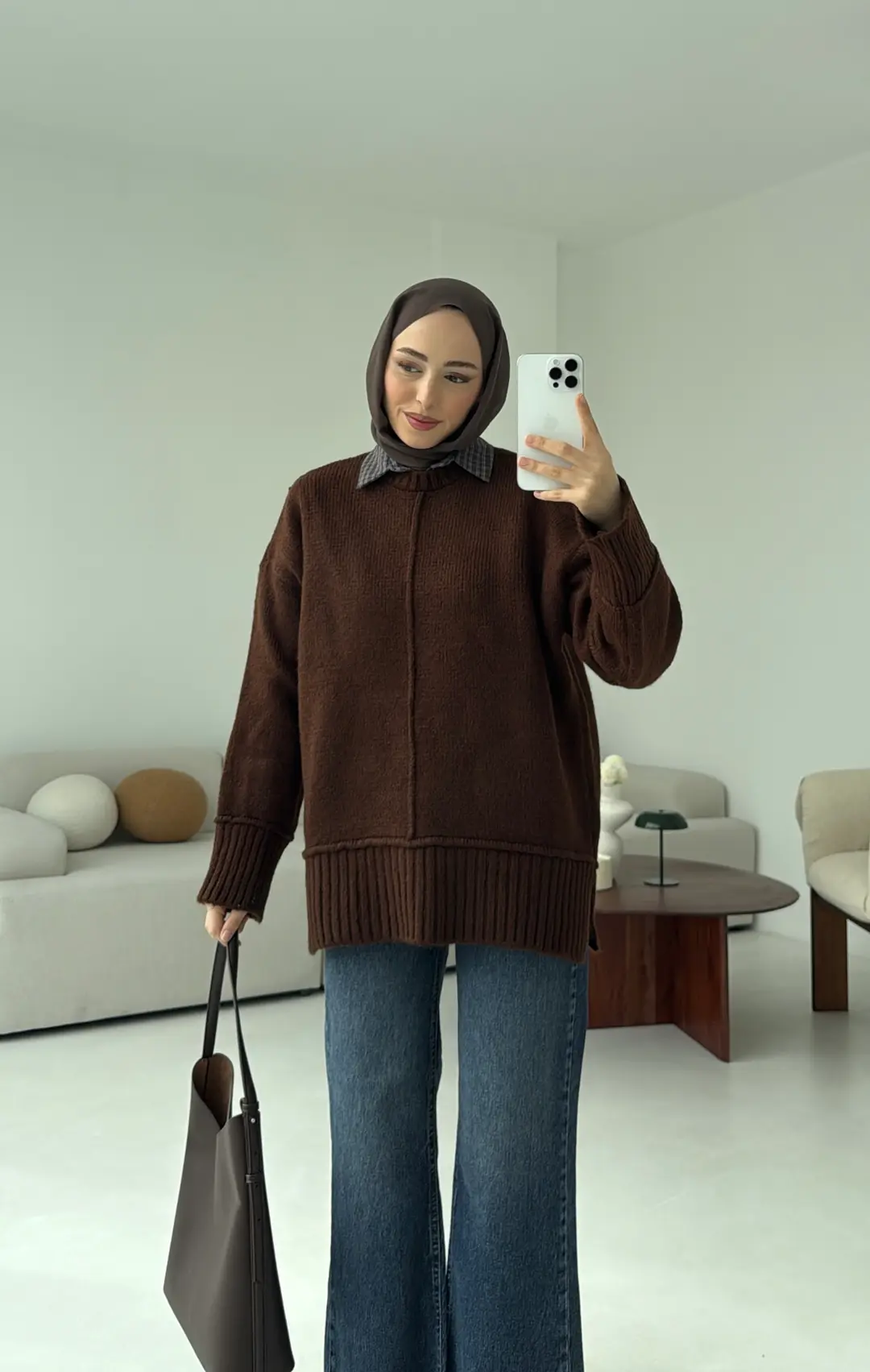 Kalın Manşet Kazak Kahve - Görsel 2