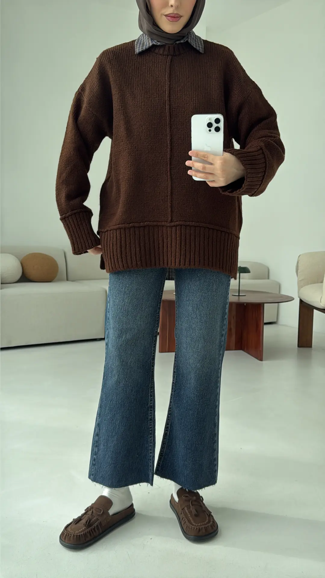 Kalın Manşet Kazak Kahve - Görsel 3